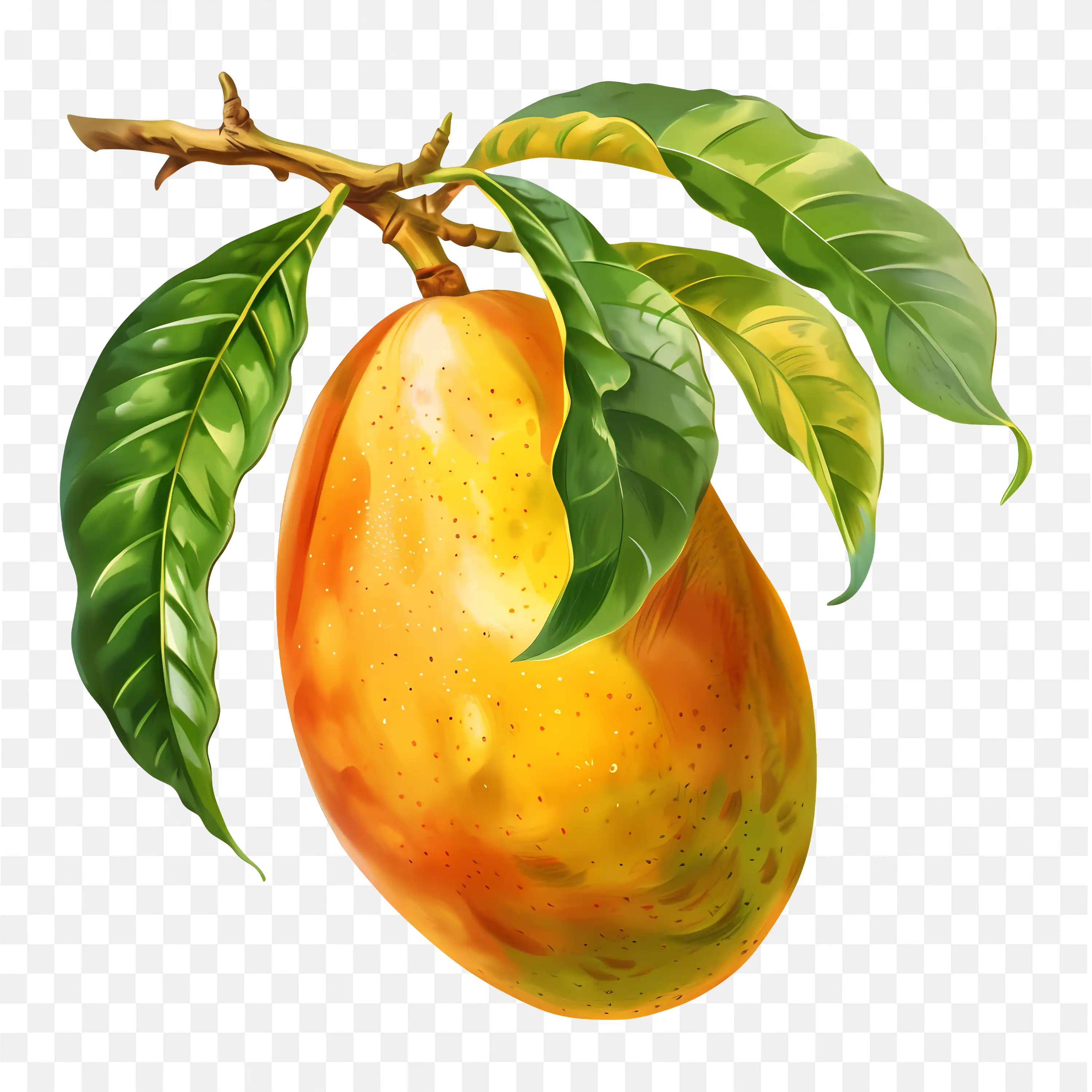 Vibrant Golden Mango with Detailed Leaves Png Free Download