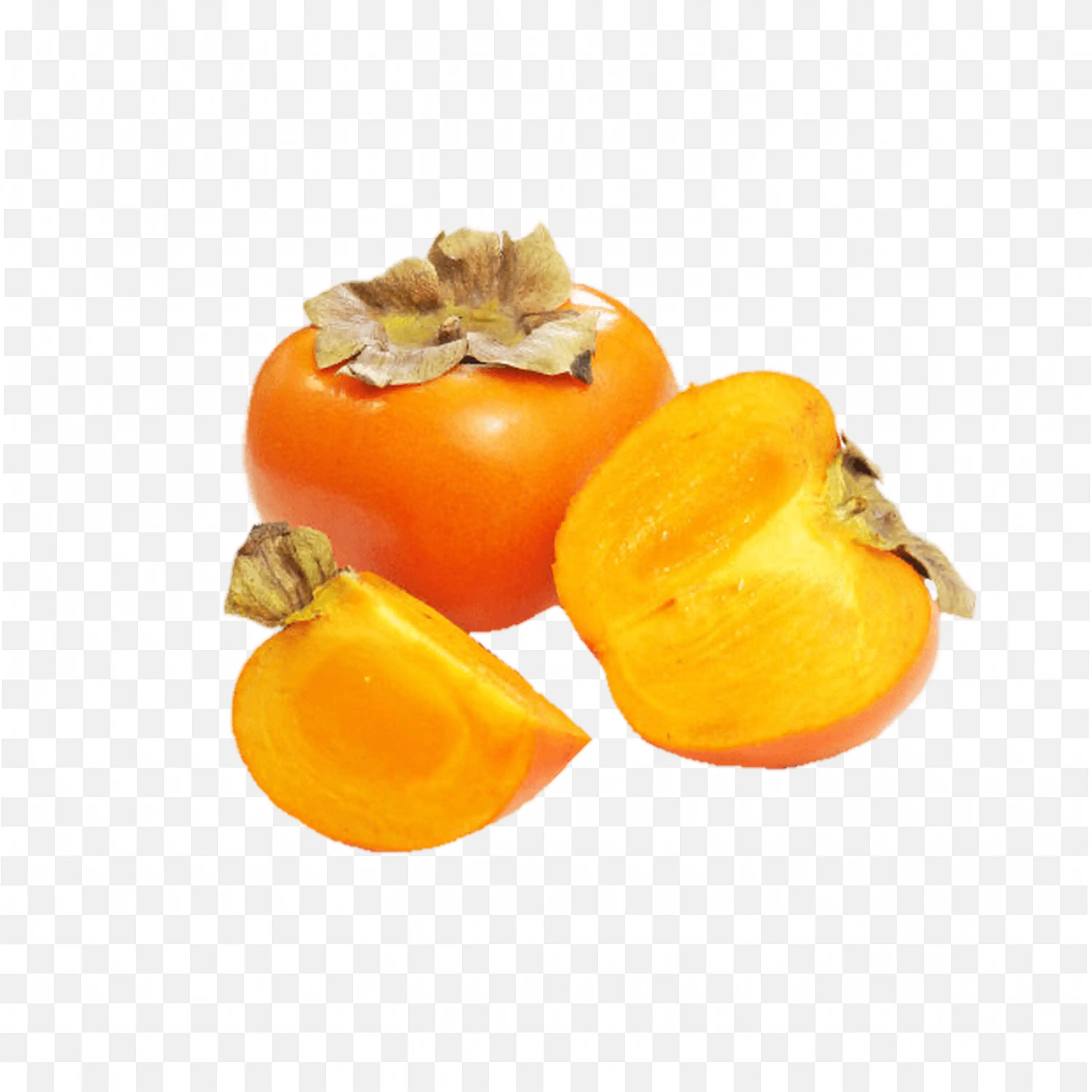 Vibrant Orange Persimmon Fruit with Dry Leaf and Slice Png