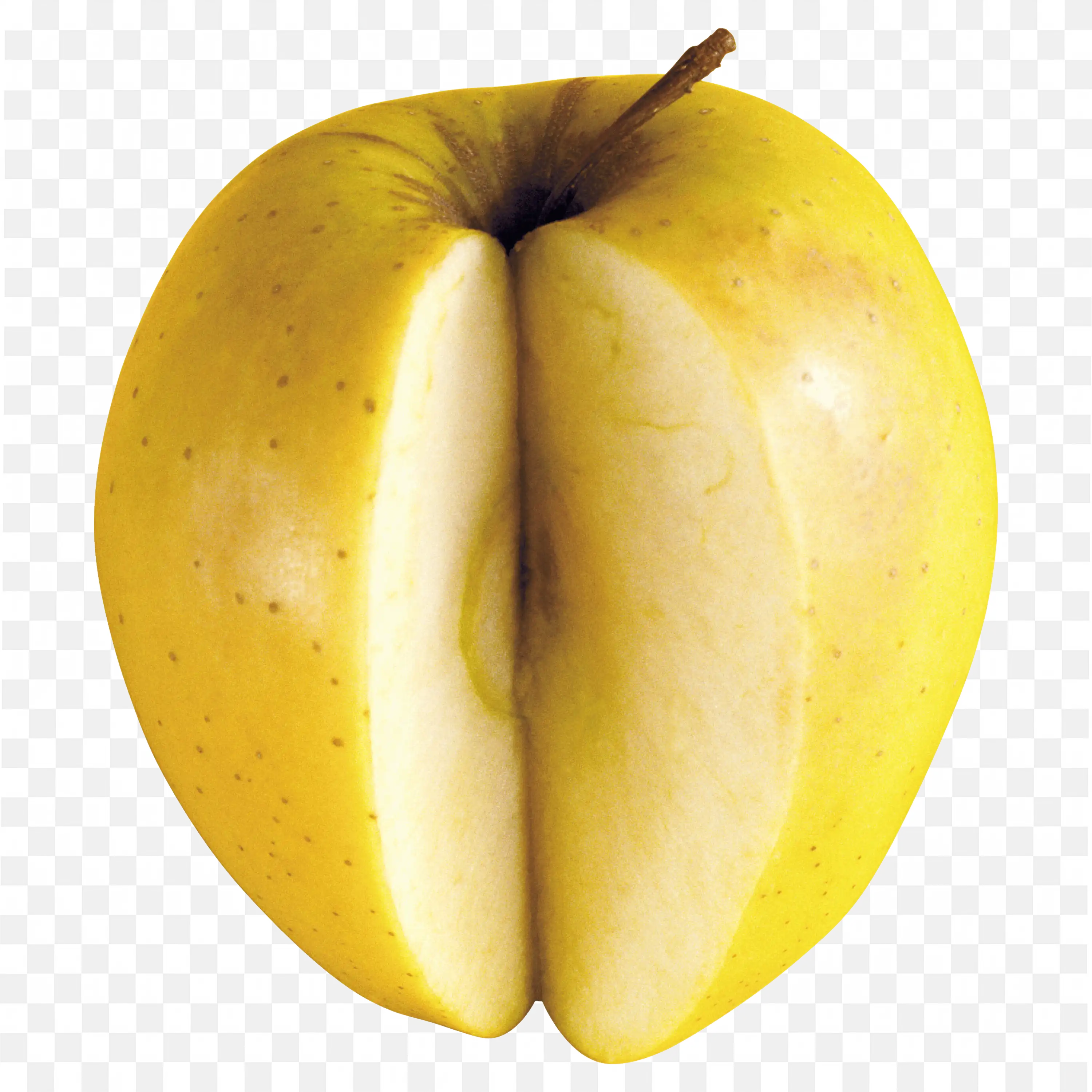 Yellow with Brown Dot Apple Is Halved and Showing Its Flesh