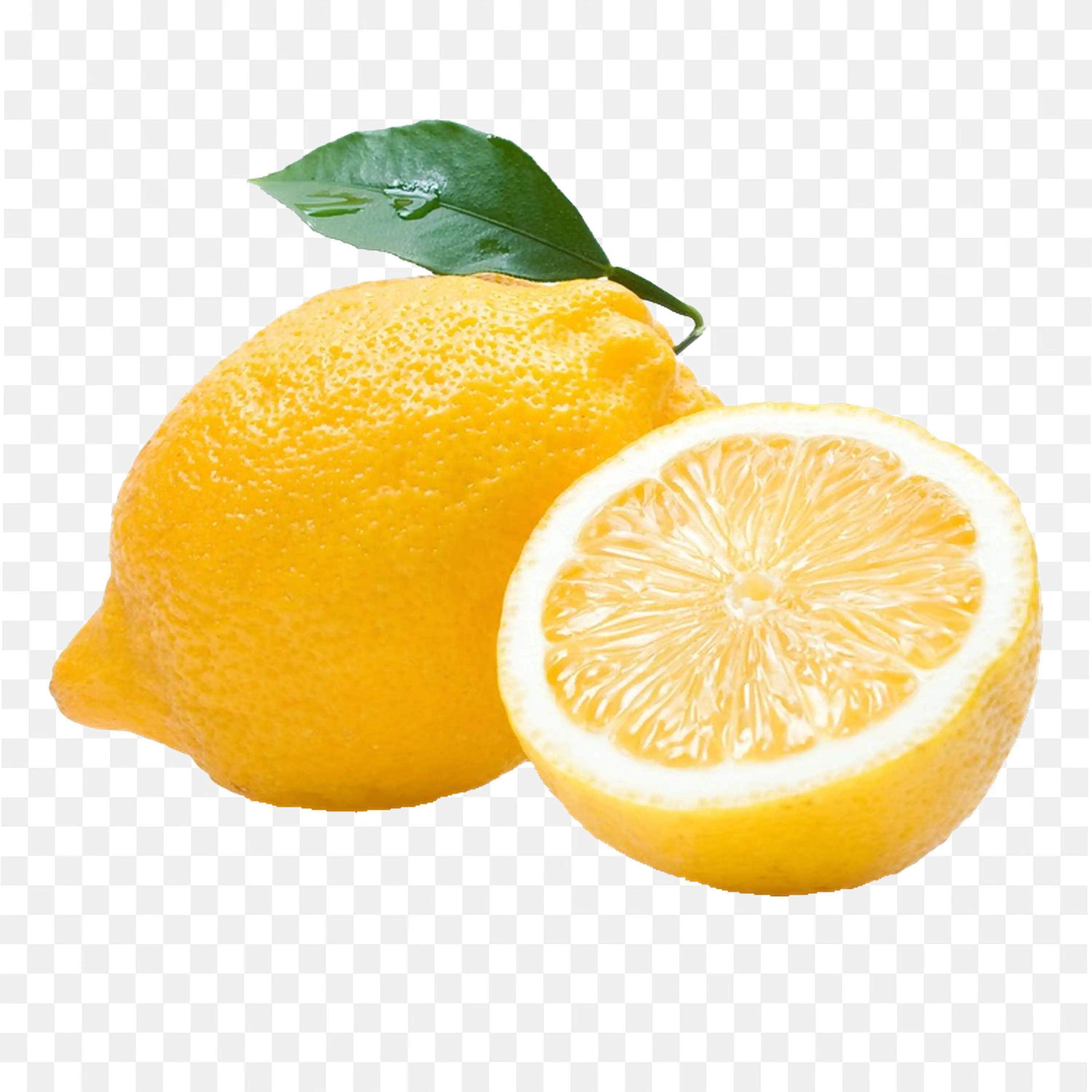 Yellow Lemon with a Bright Green Leaf Png Image Download