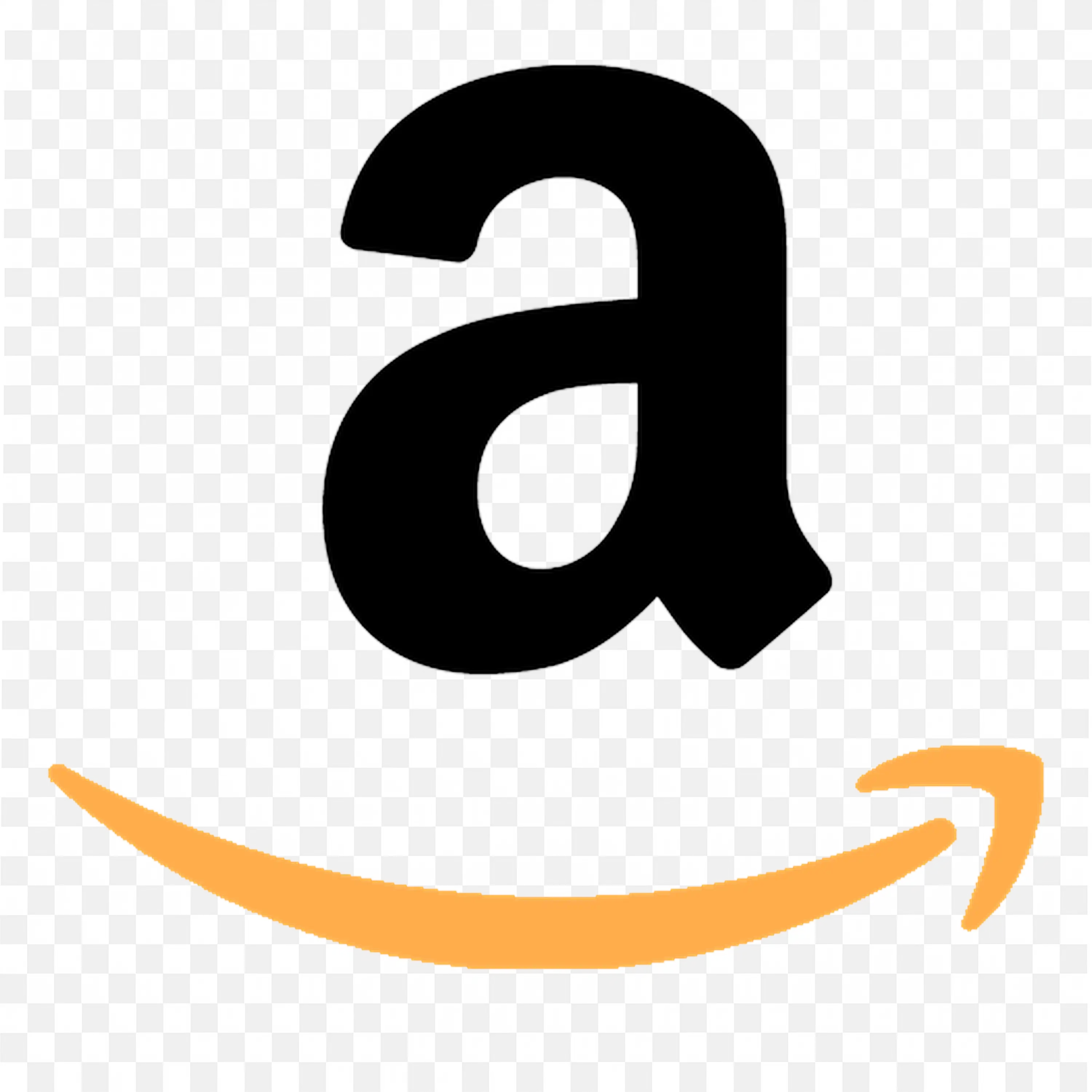 Amazon black text A with orange smile curved arrow design