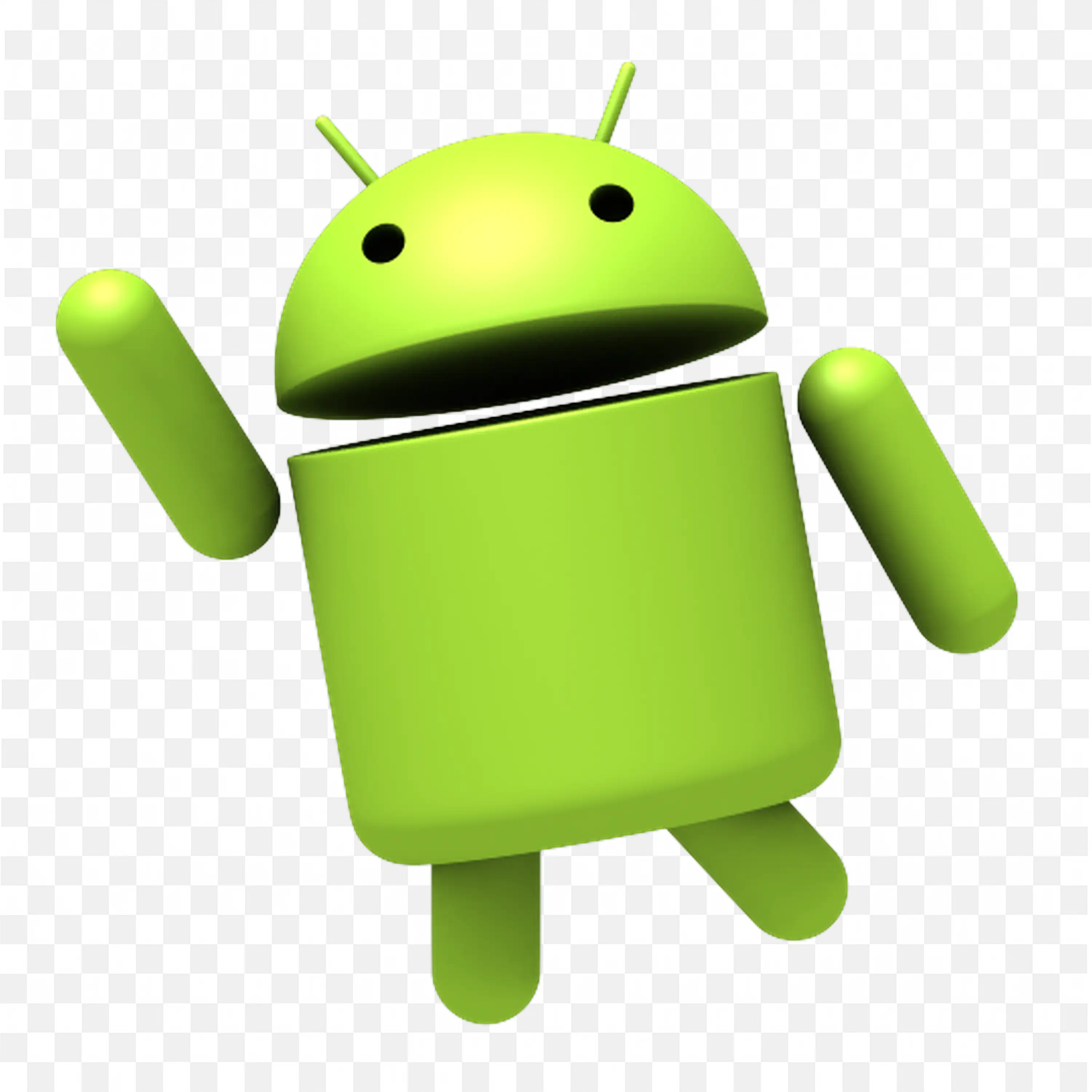 Android robot 3D waving hand friendly smiling Logo PNG