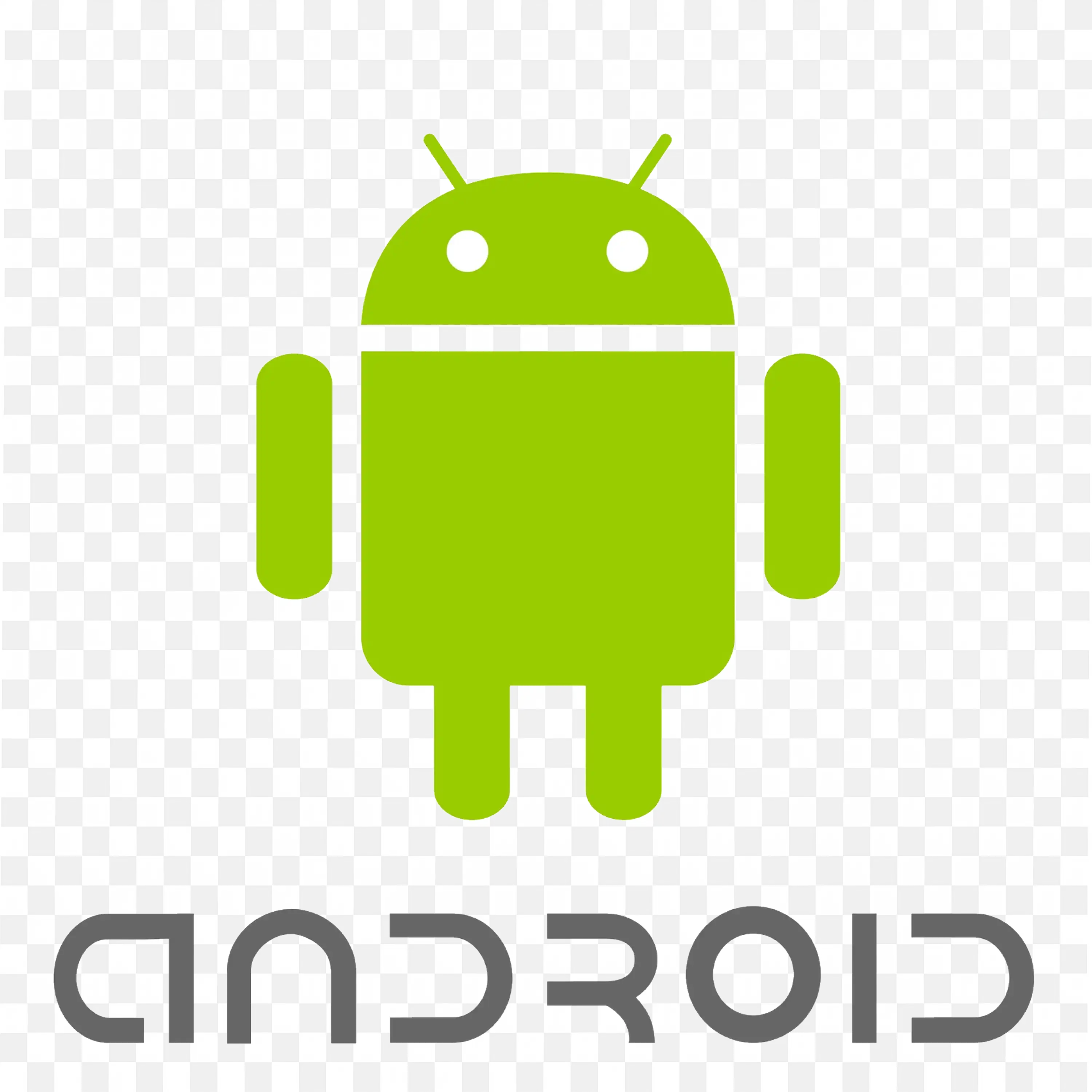 Android robot green icon with Gray lowercase text Logo