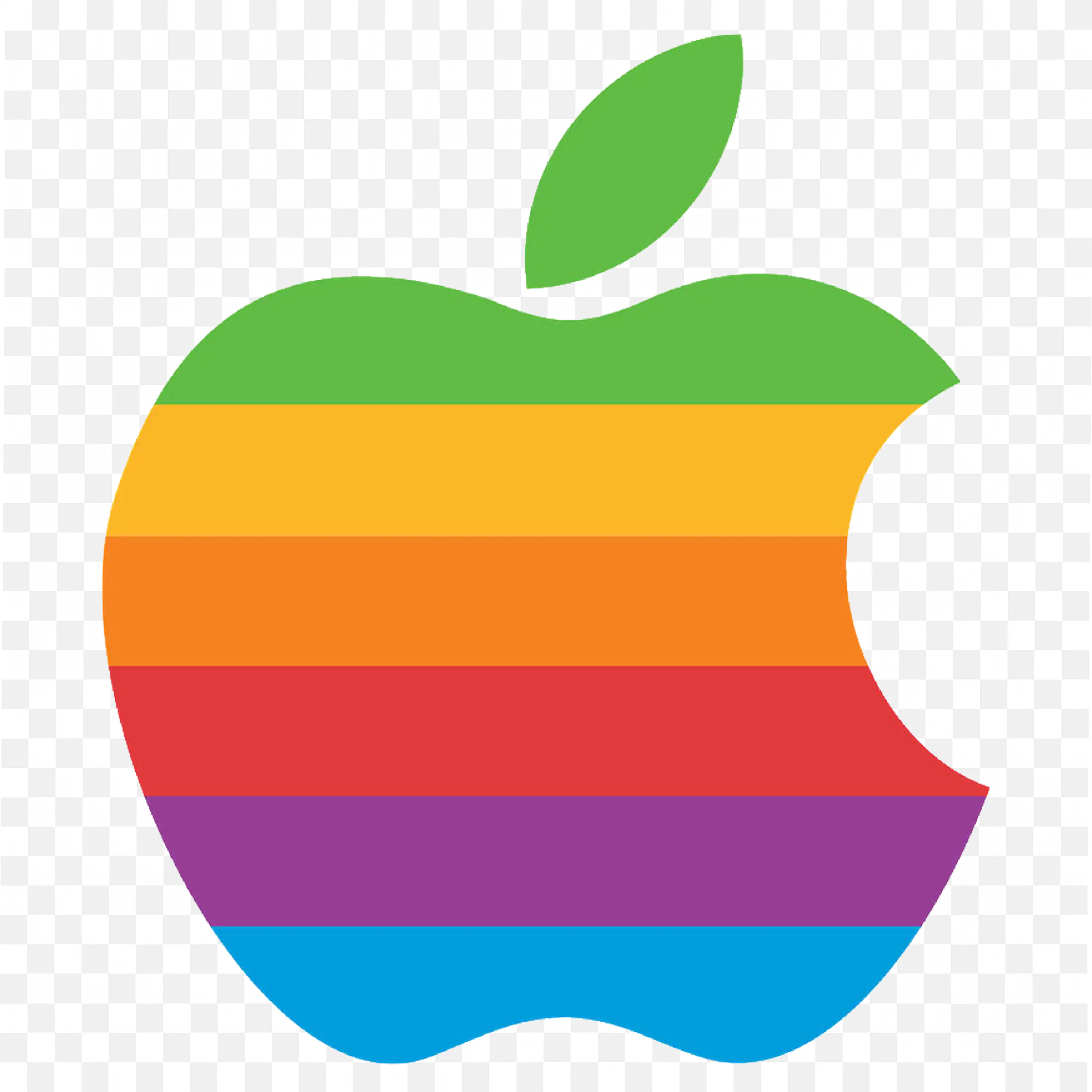 Apple logo with horizontal rainbow stripes in Classic style