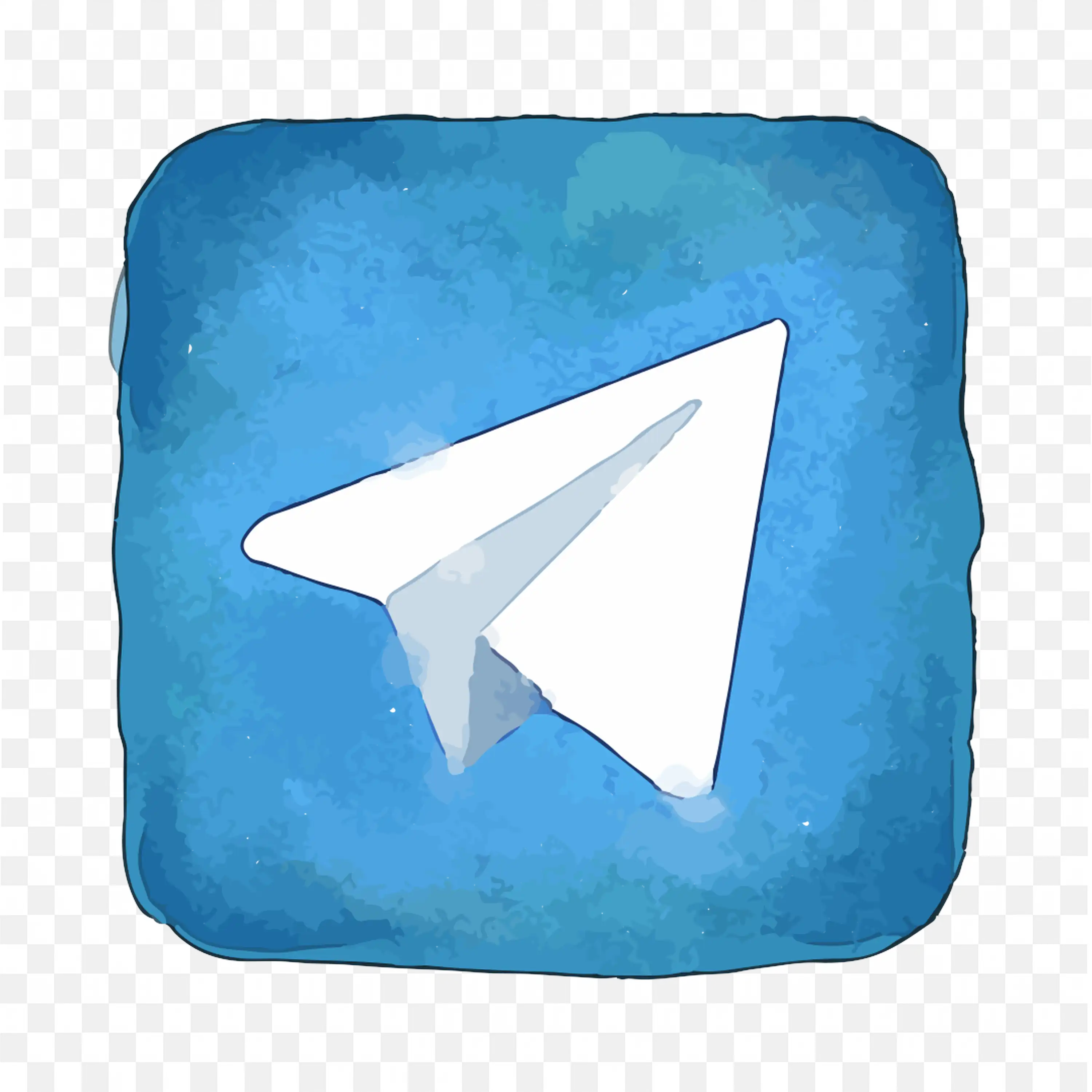 Artistic Watercolour Telegram Logo in a Painted blue square