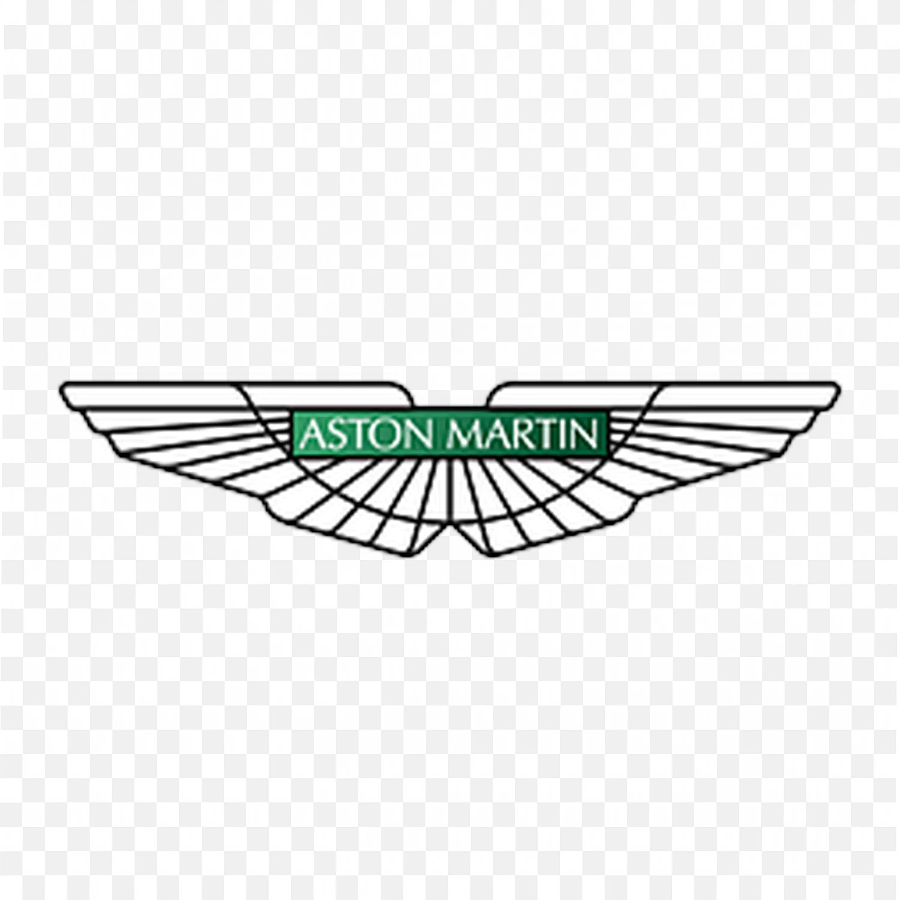 Aston Martin Logo with Silver Wings and Green Text PNG free