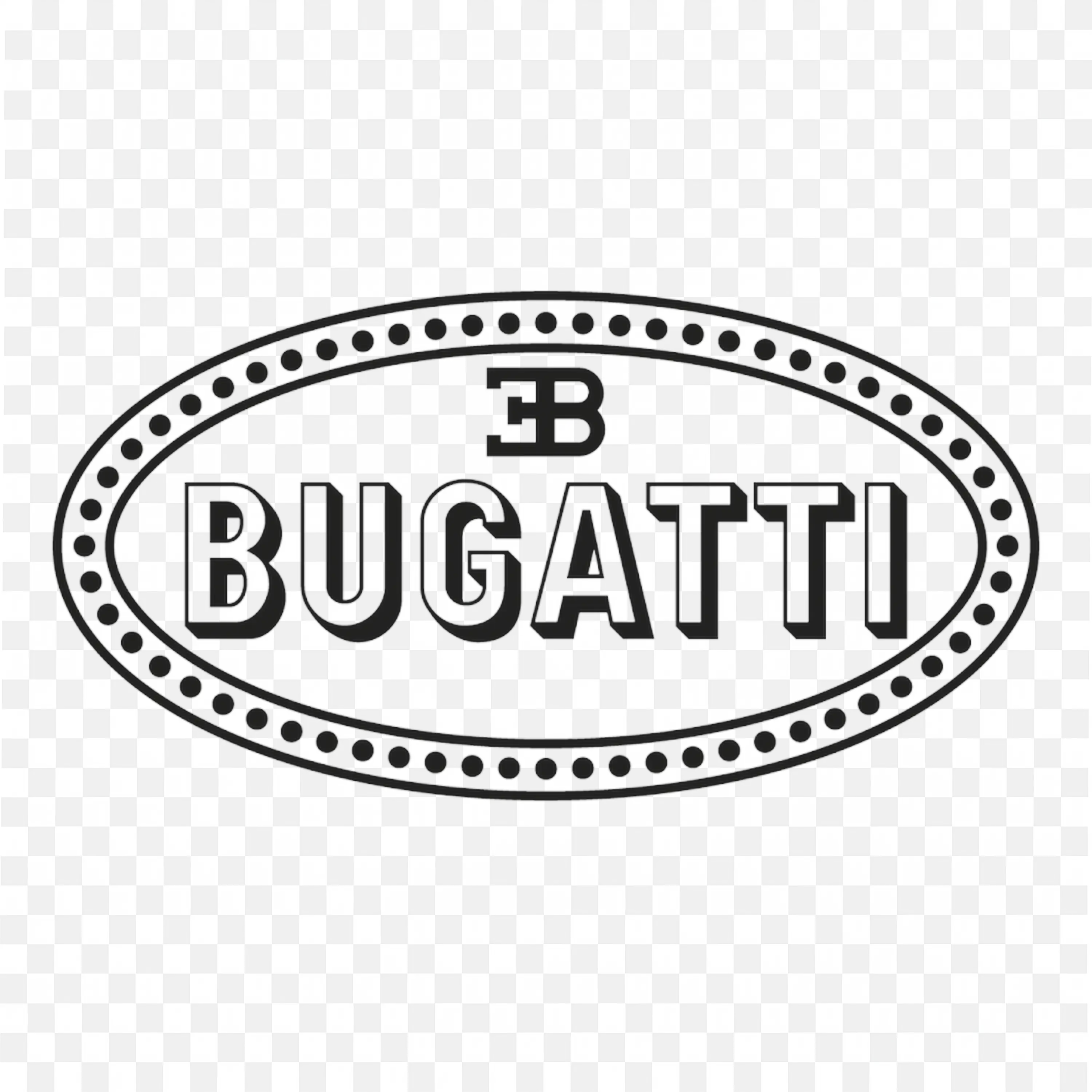Bugatti oval logo with black bold capital letters PNG