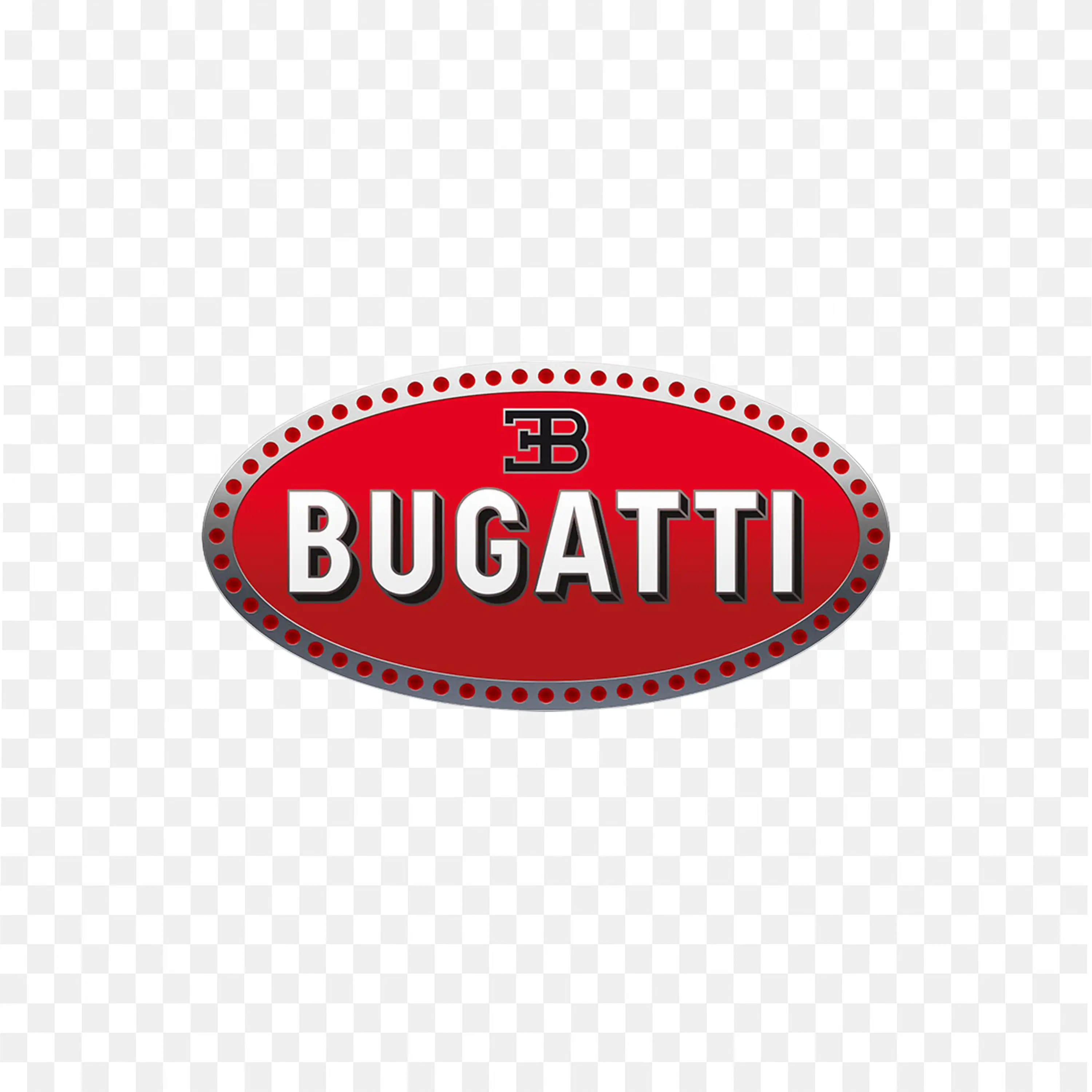 Bugatti Symbol in red oval with dotted silver outline PNG