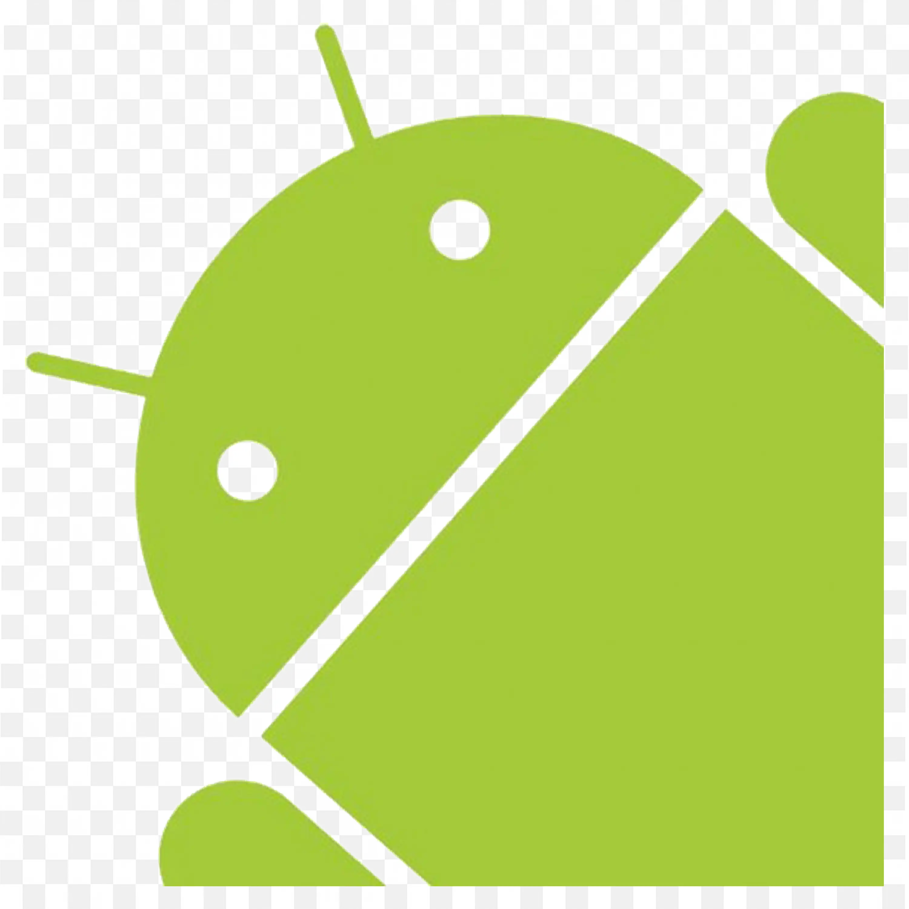 closeup tilted Android robot with antennas and Eyes Logo