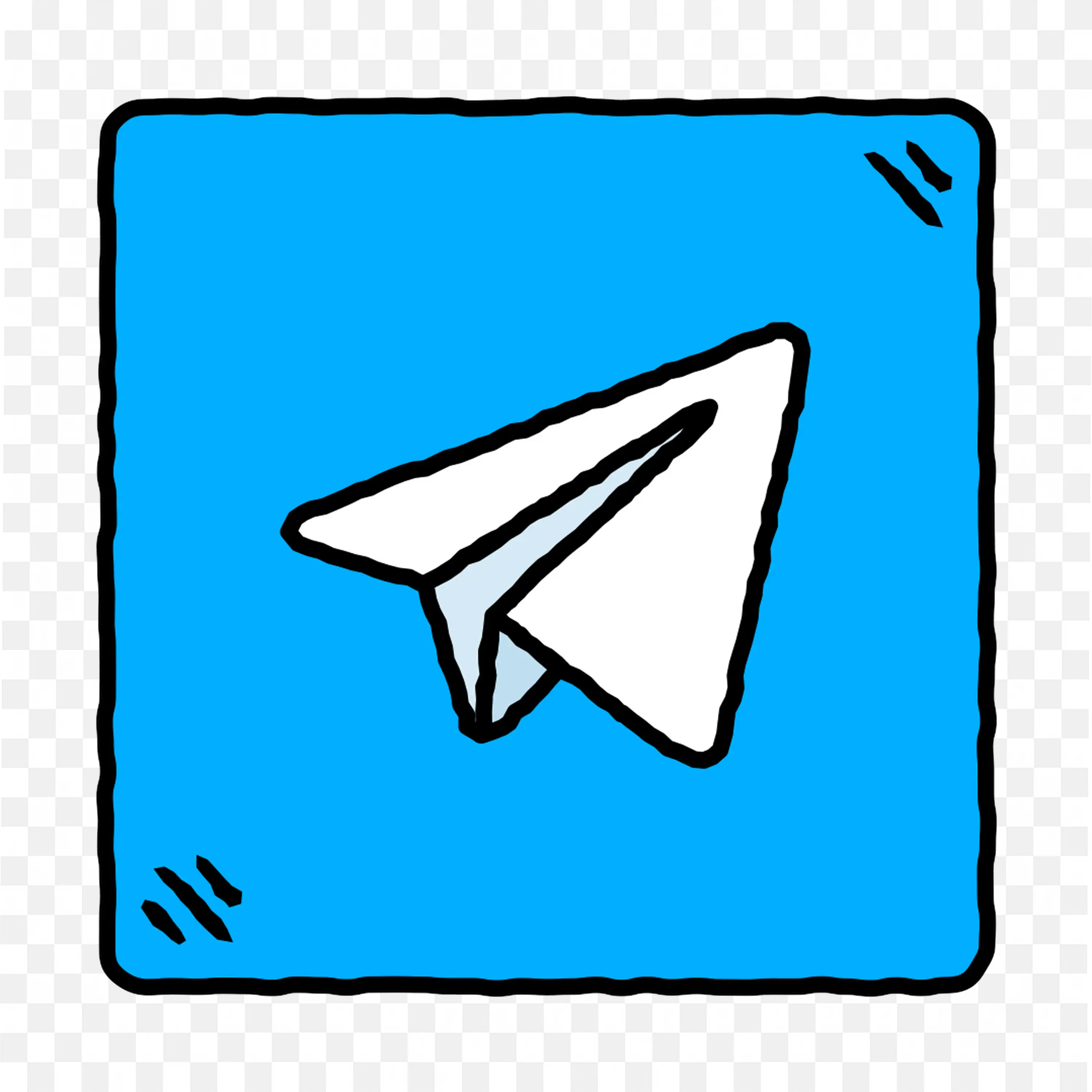 Comic style Telegram logo with bold black outlines PNG free