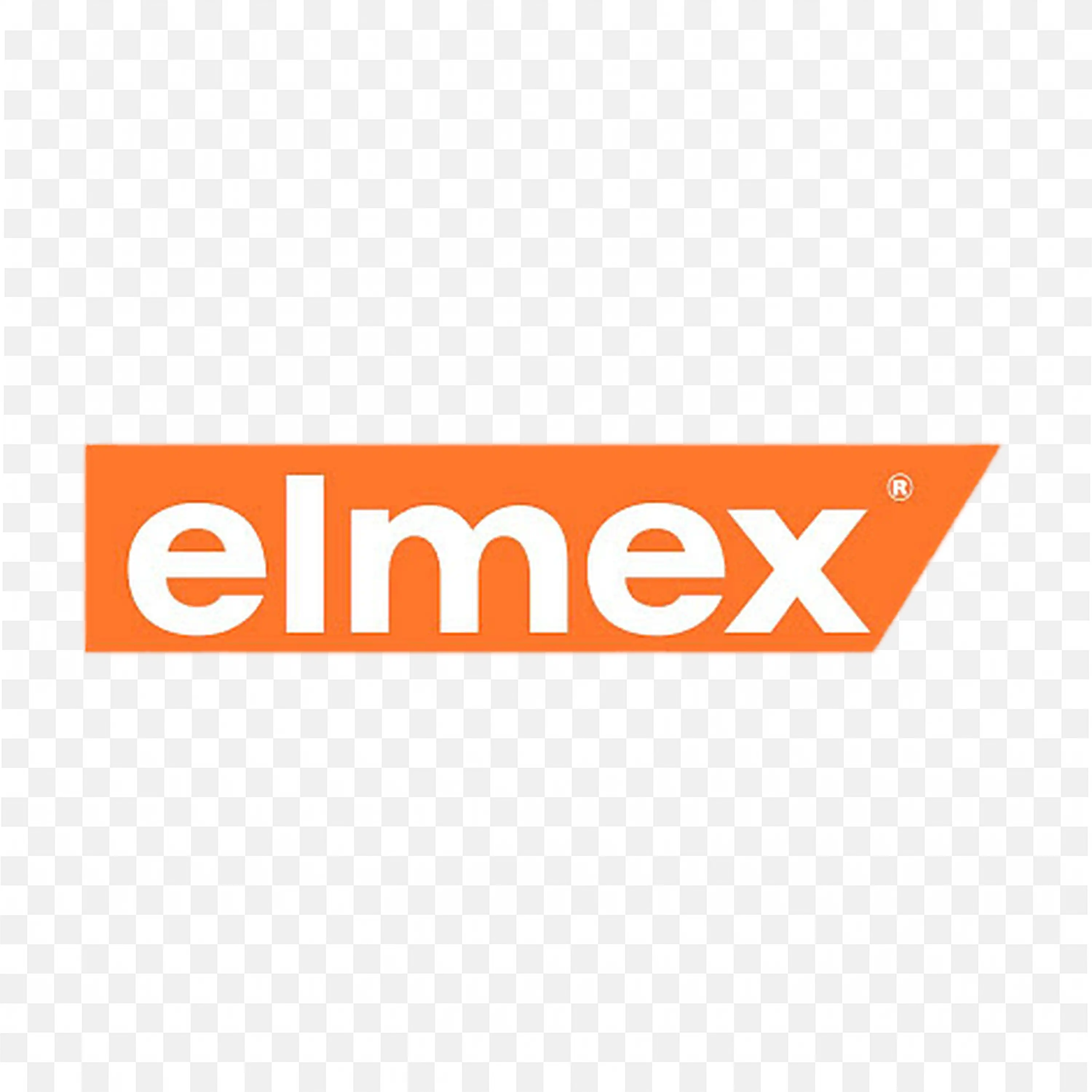 Elmex Toothpaste Logo with white text on an Orange Box PNG