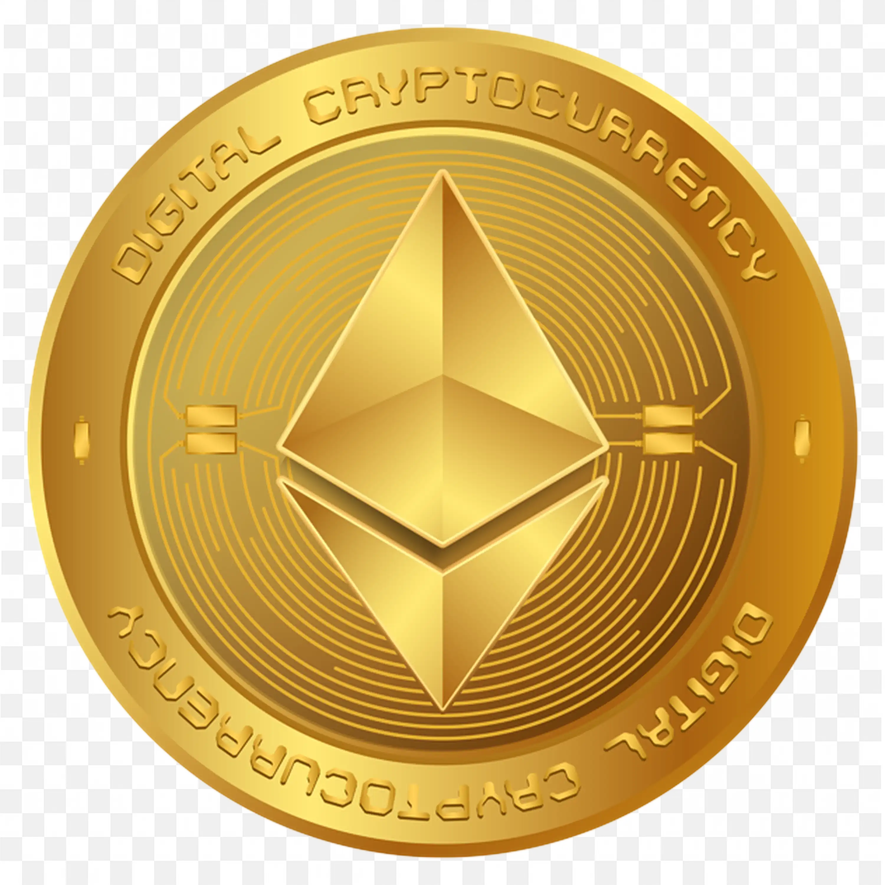 Ethereum Coin Logo a Digital Gold Cryptocurrency Symbol PNG