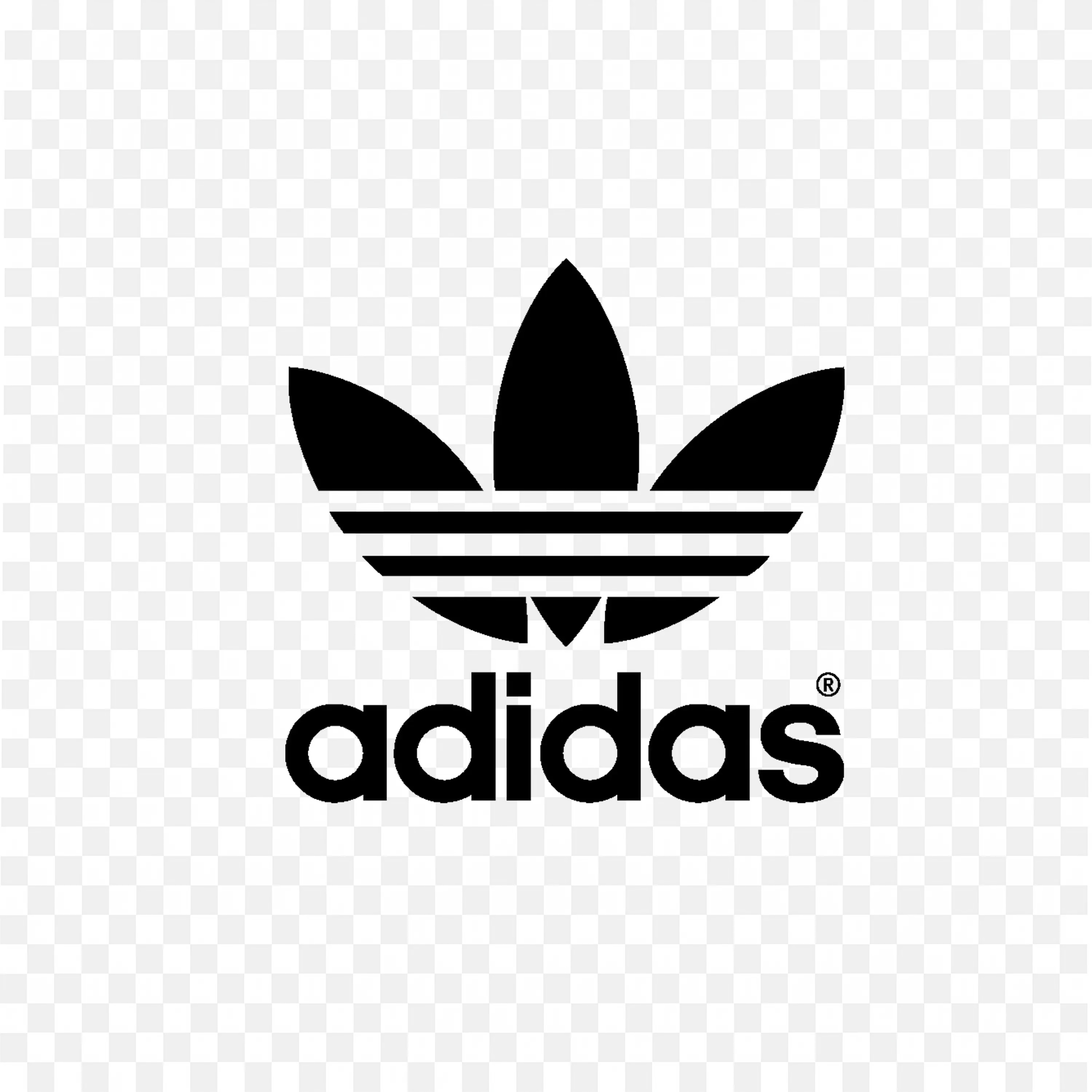Focused View of Adidas black trefoil logo with text PNG