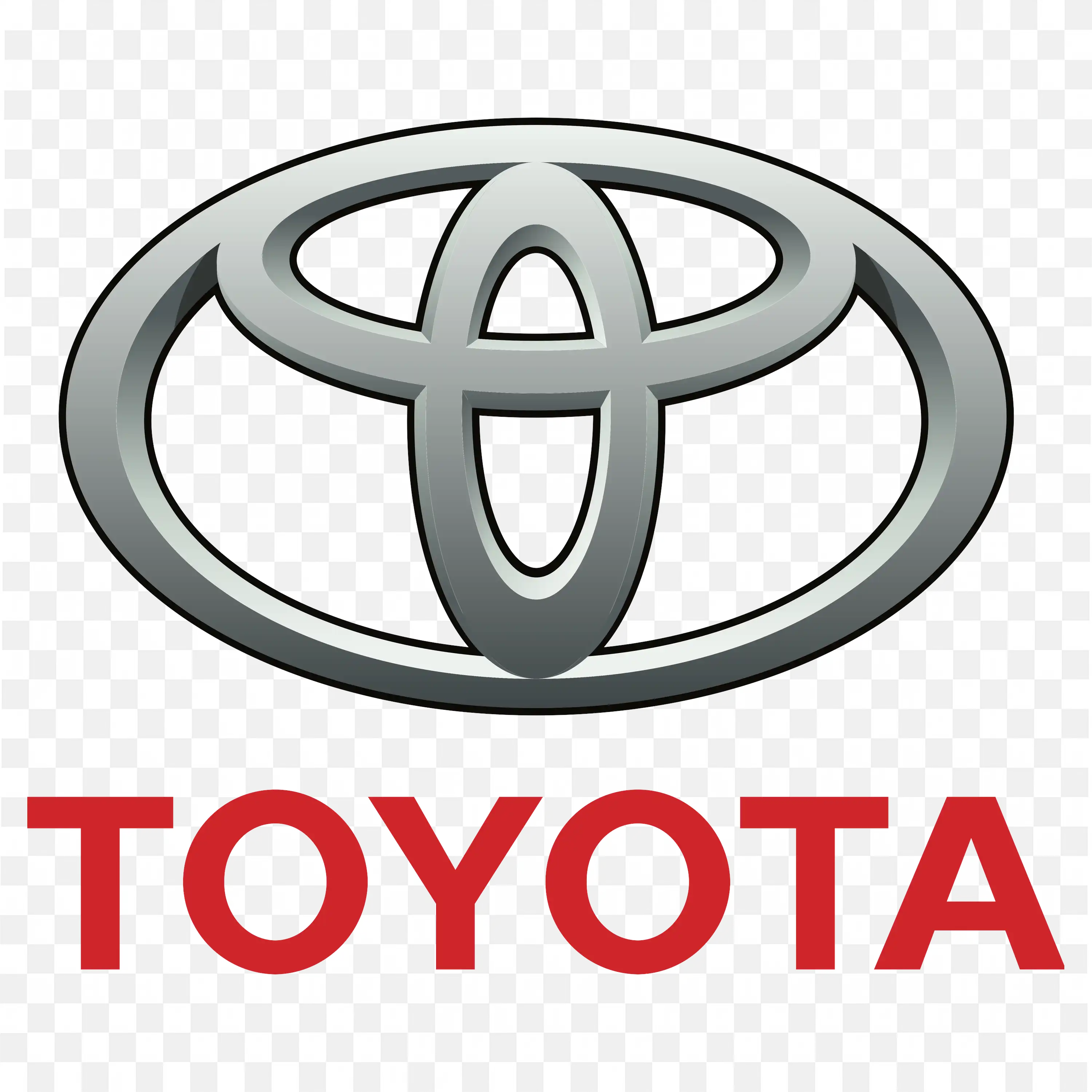 Free PNG of Toyota 3D Silver Symbol with Red Text Below
