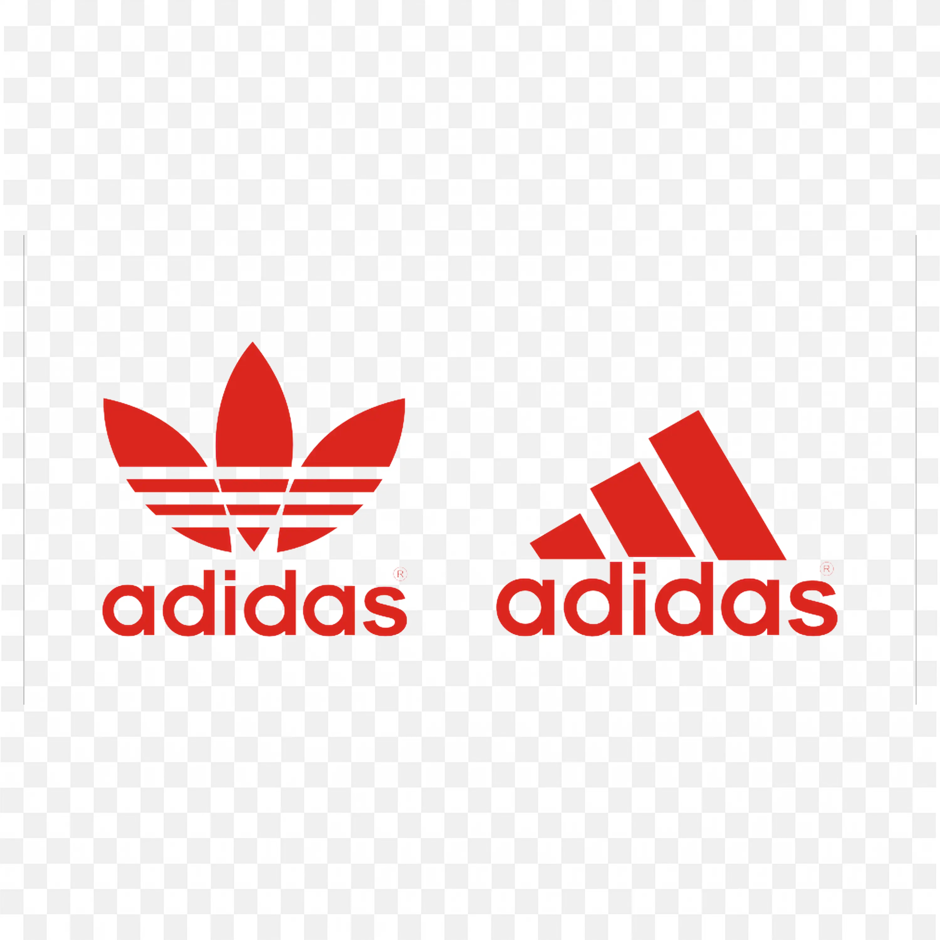 Logo of both Adidas red trefoil and stripes with brand text