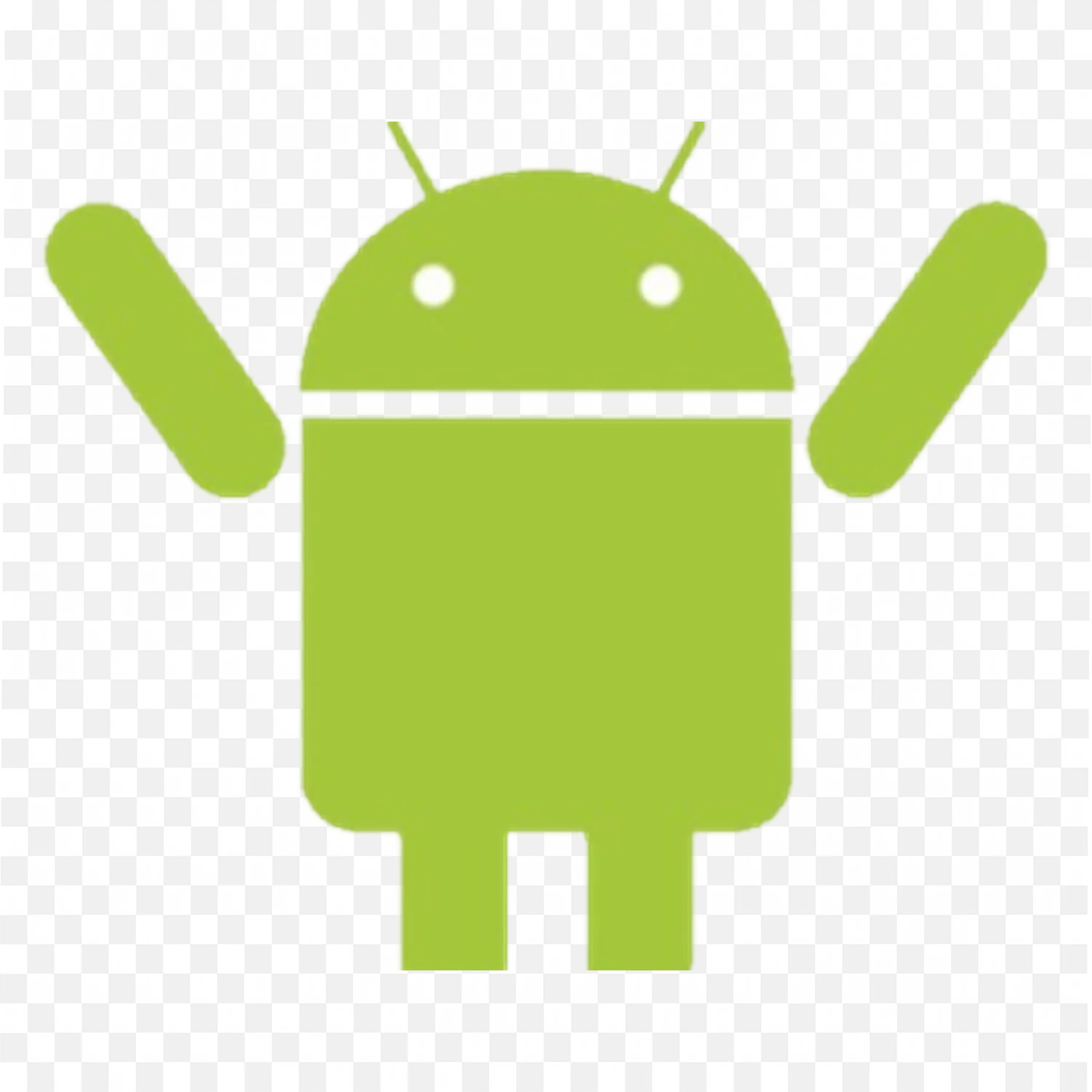 Logo of a Flat green Android robot with arms raised up