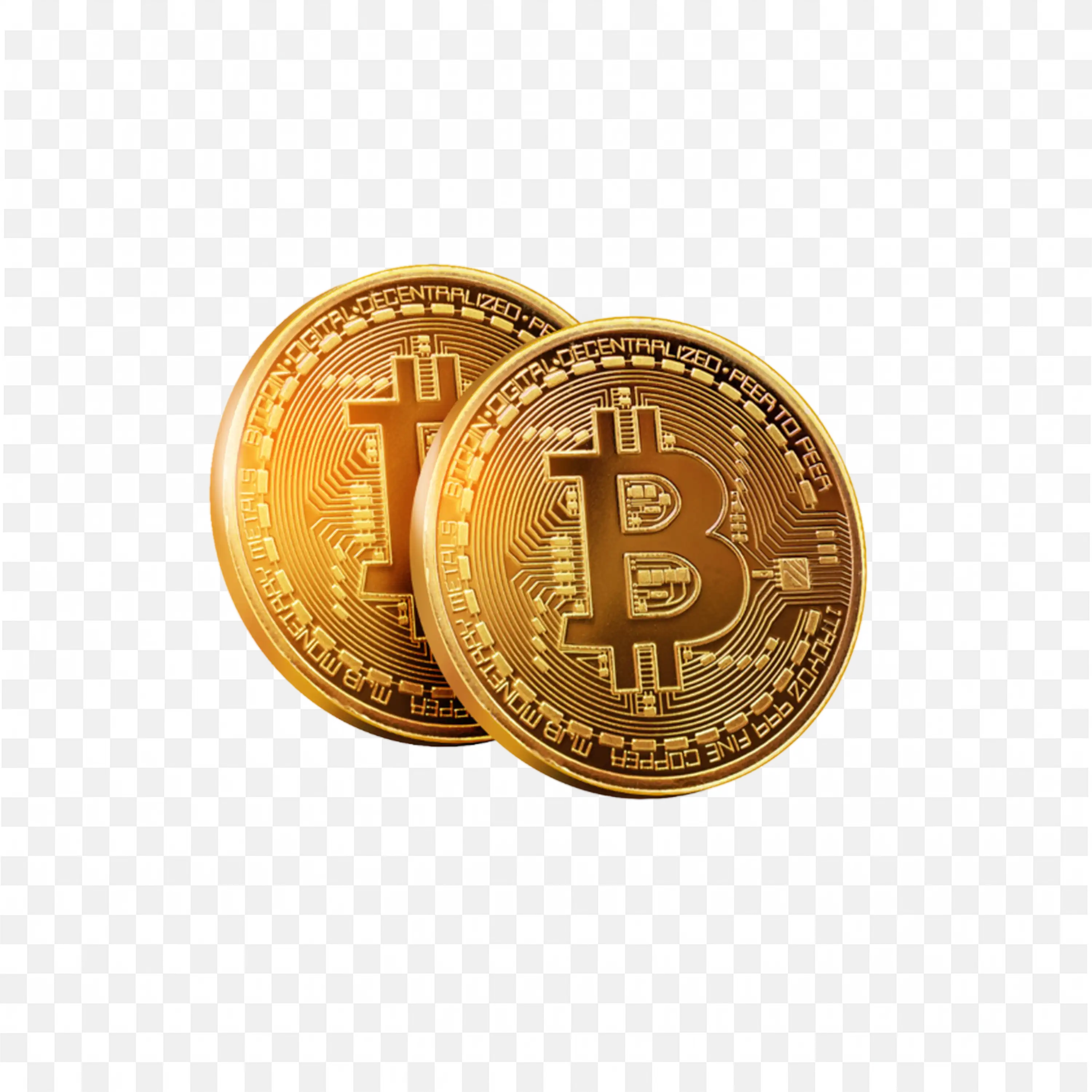 Pair of Golden Bitcoin Coins with Digital Circuit Design