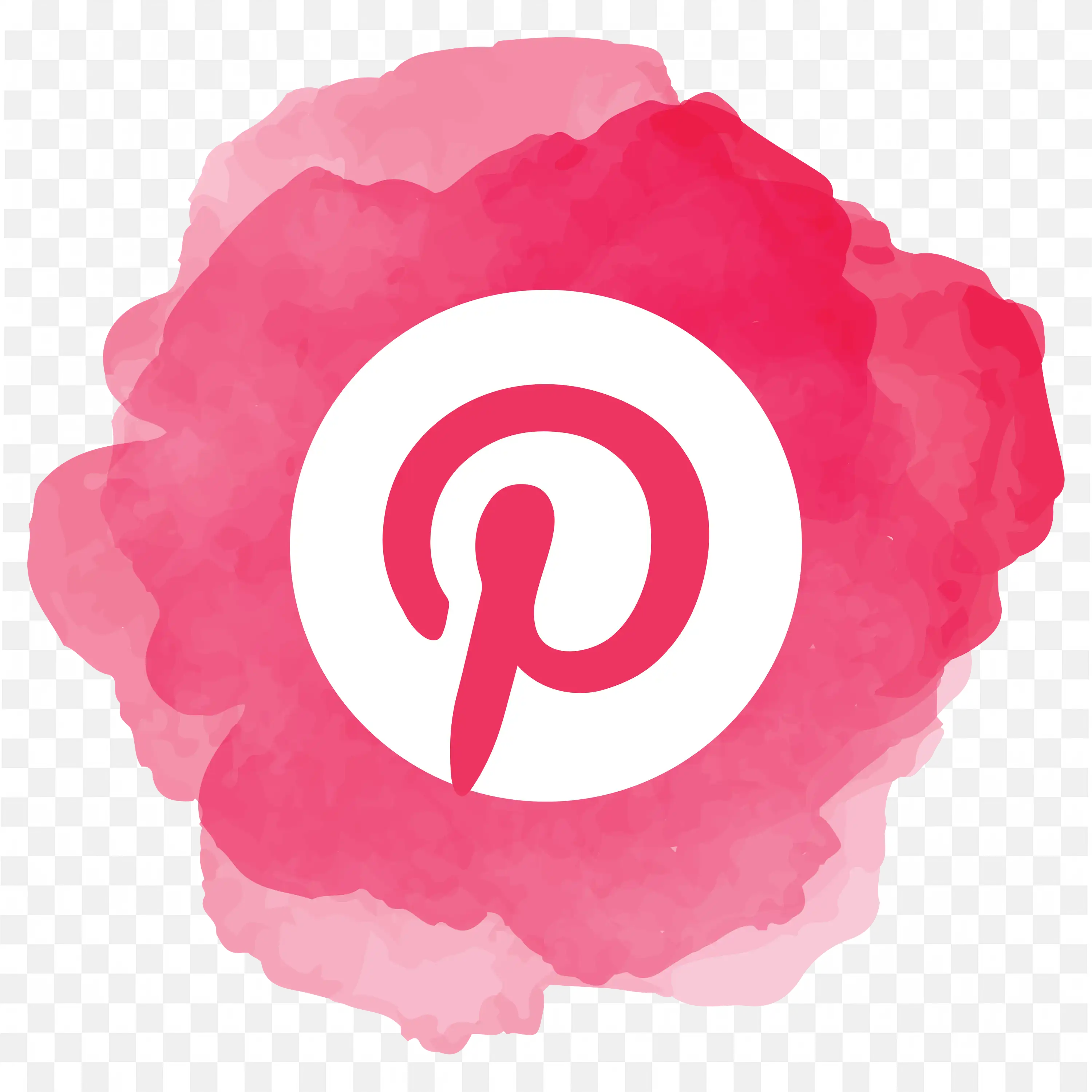 Pinterest logo in pink watercolour background with white P