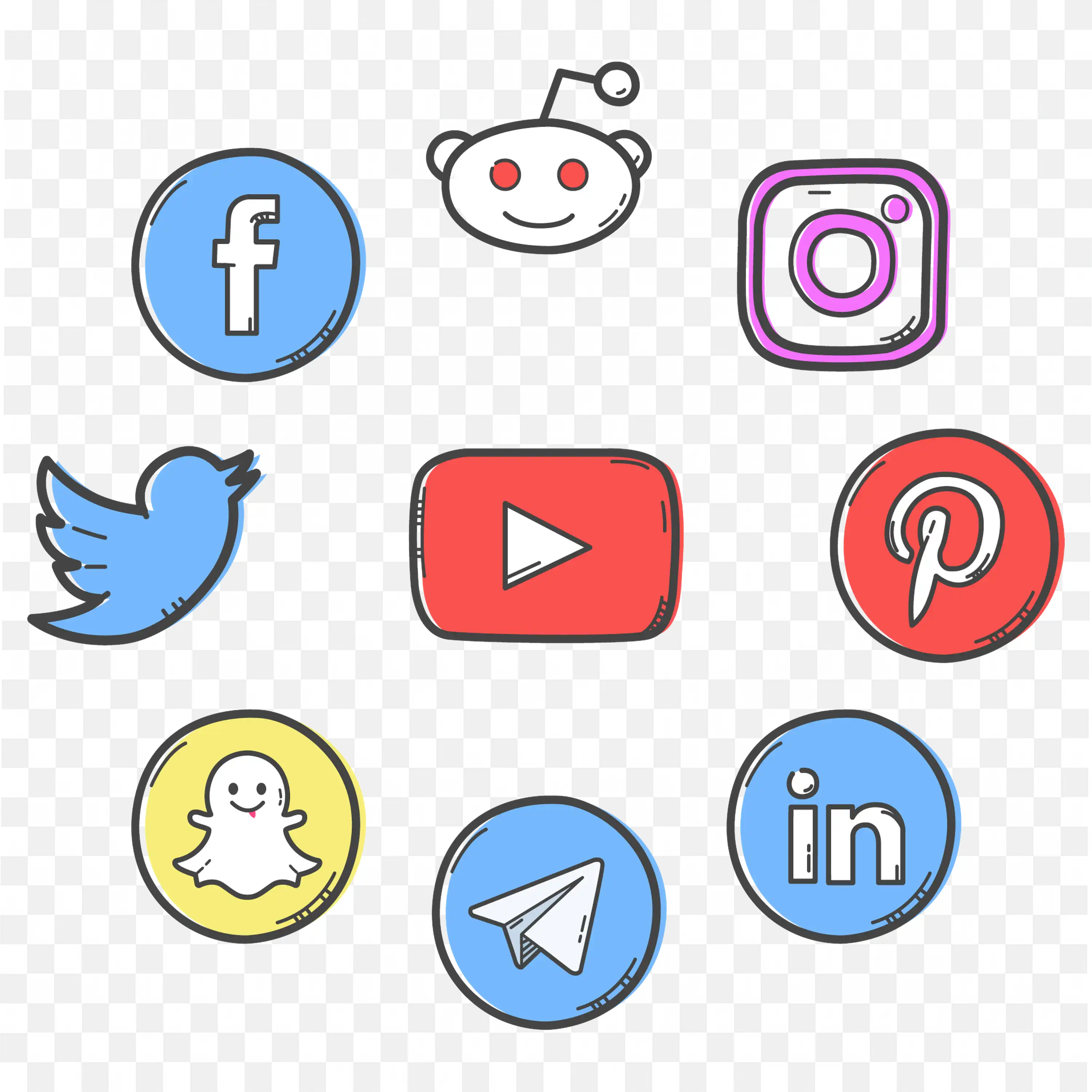 Popular Social Media Icons Collection in Circle Style PNG