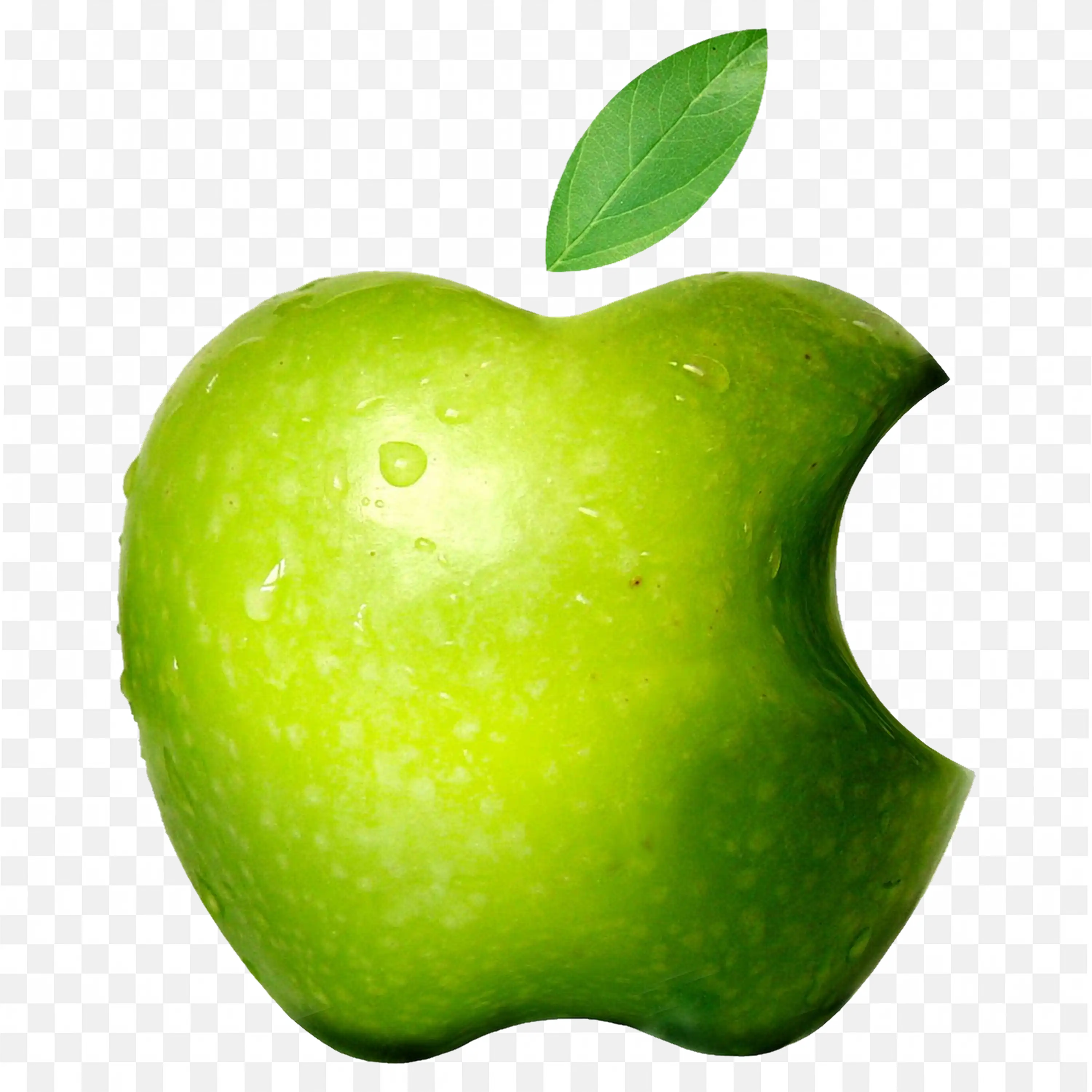 Realistic 3D Green apple with texture and leaf free PNG
