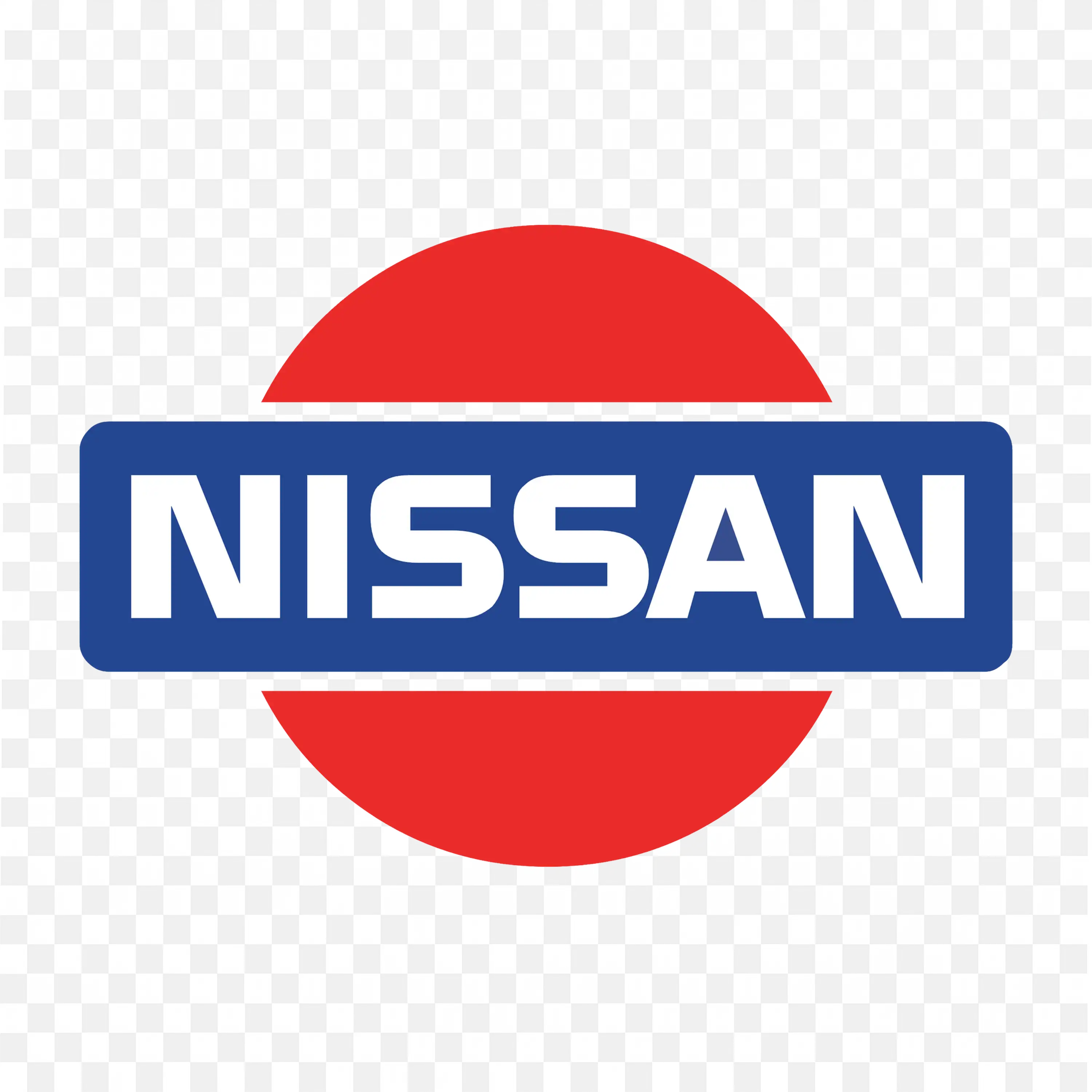 Retro Nissan Logo in Red Circle Blue Wordmark free PNG image