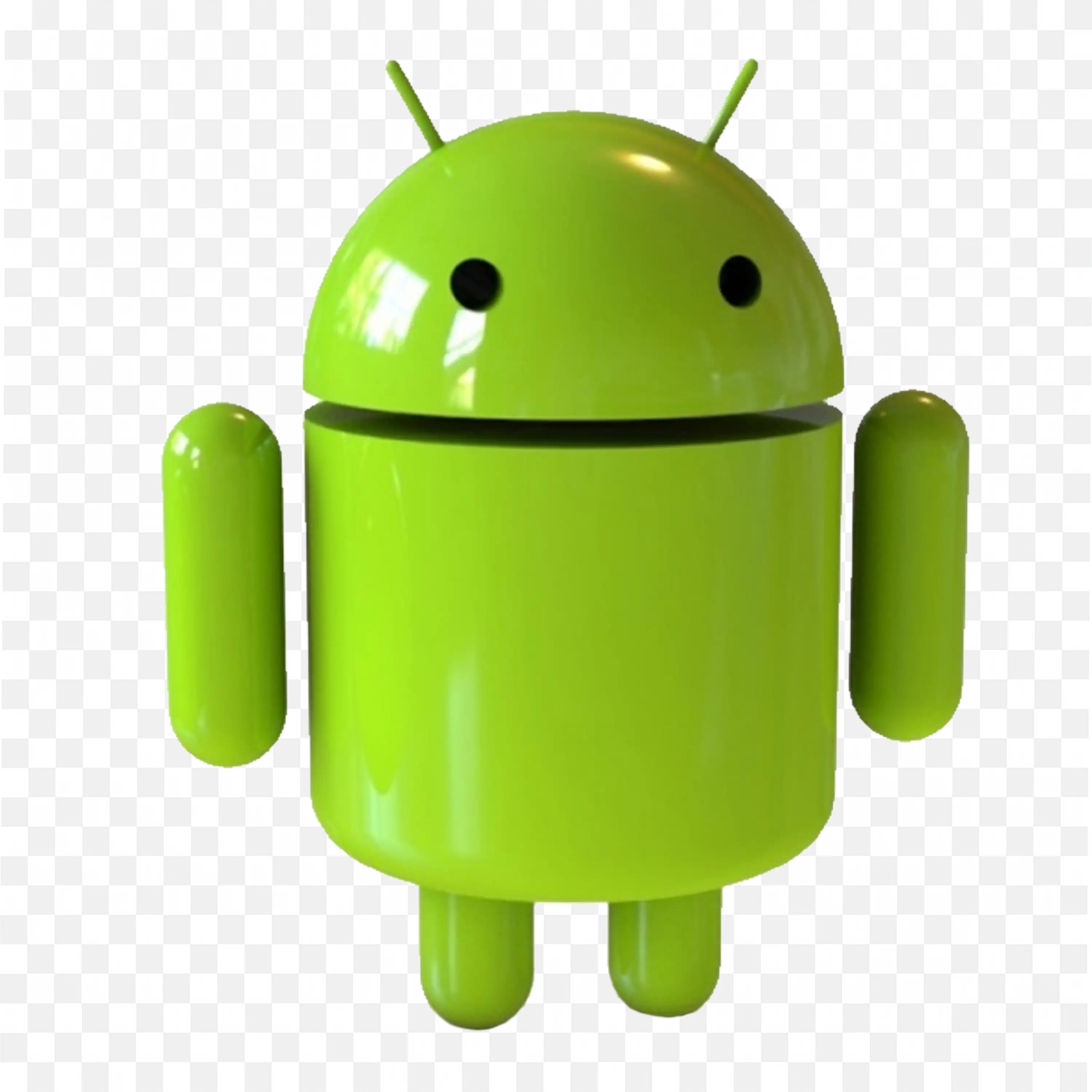Shiny Android 3D green robot Icon with black eyes PNG free