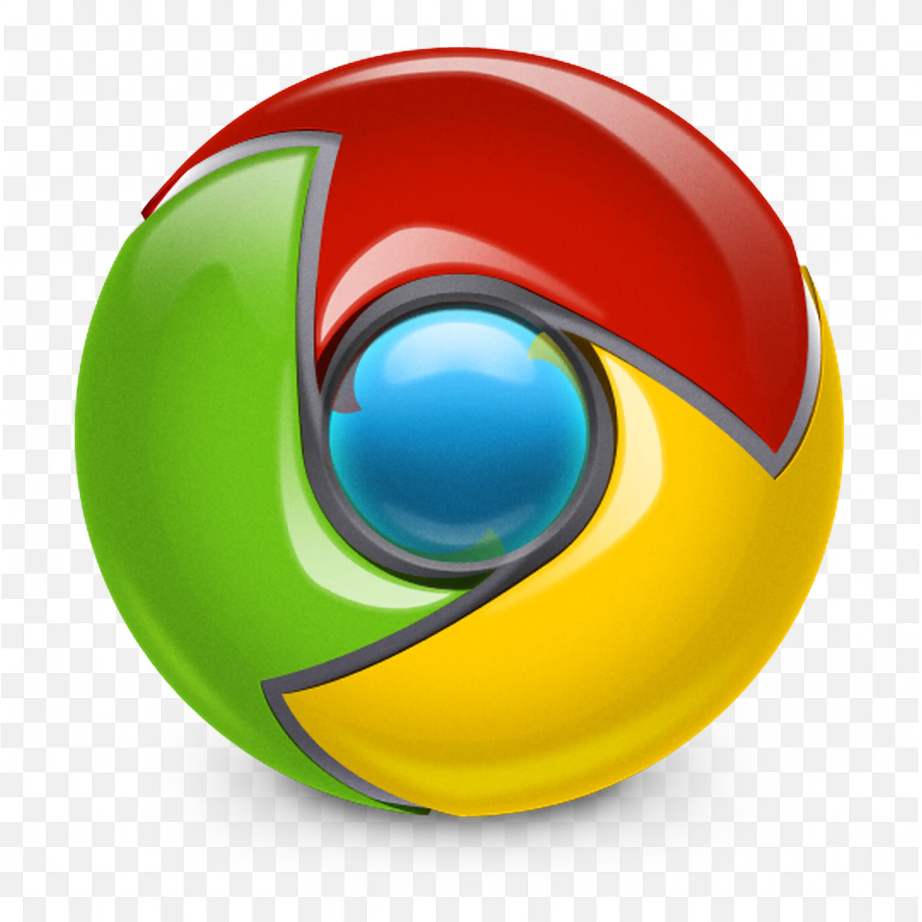 Shiny Three Dimensional Chrome Logo with Blue Center PNG