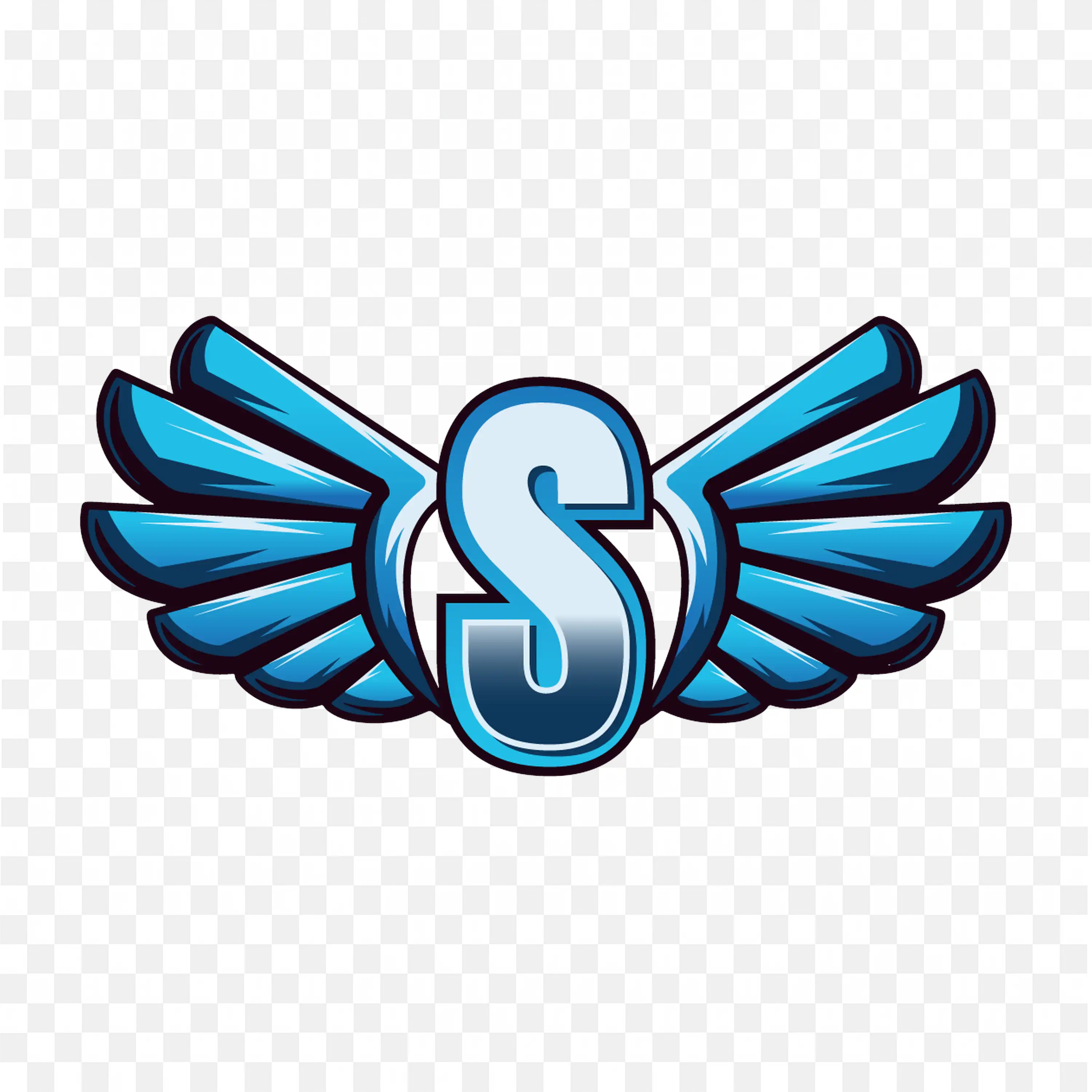 Stylized Blue Winged S Logo with Shiny Gradient Look PNG