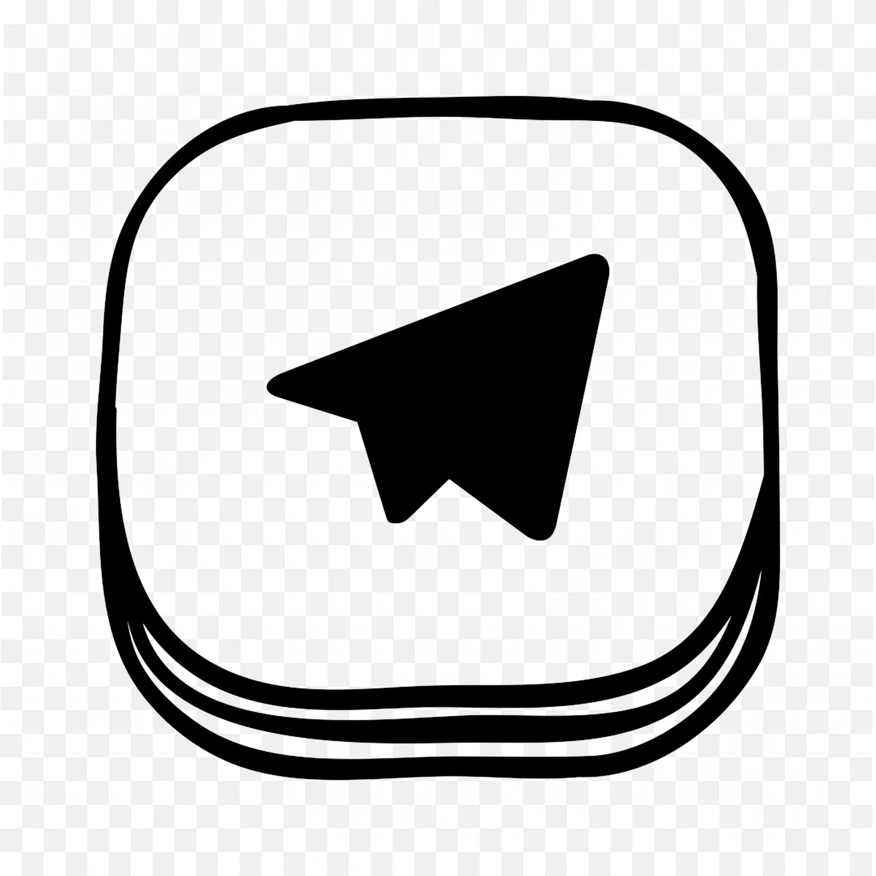 Telegram Logo in Black and White in Hand drawn Style PNG