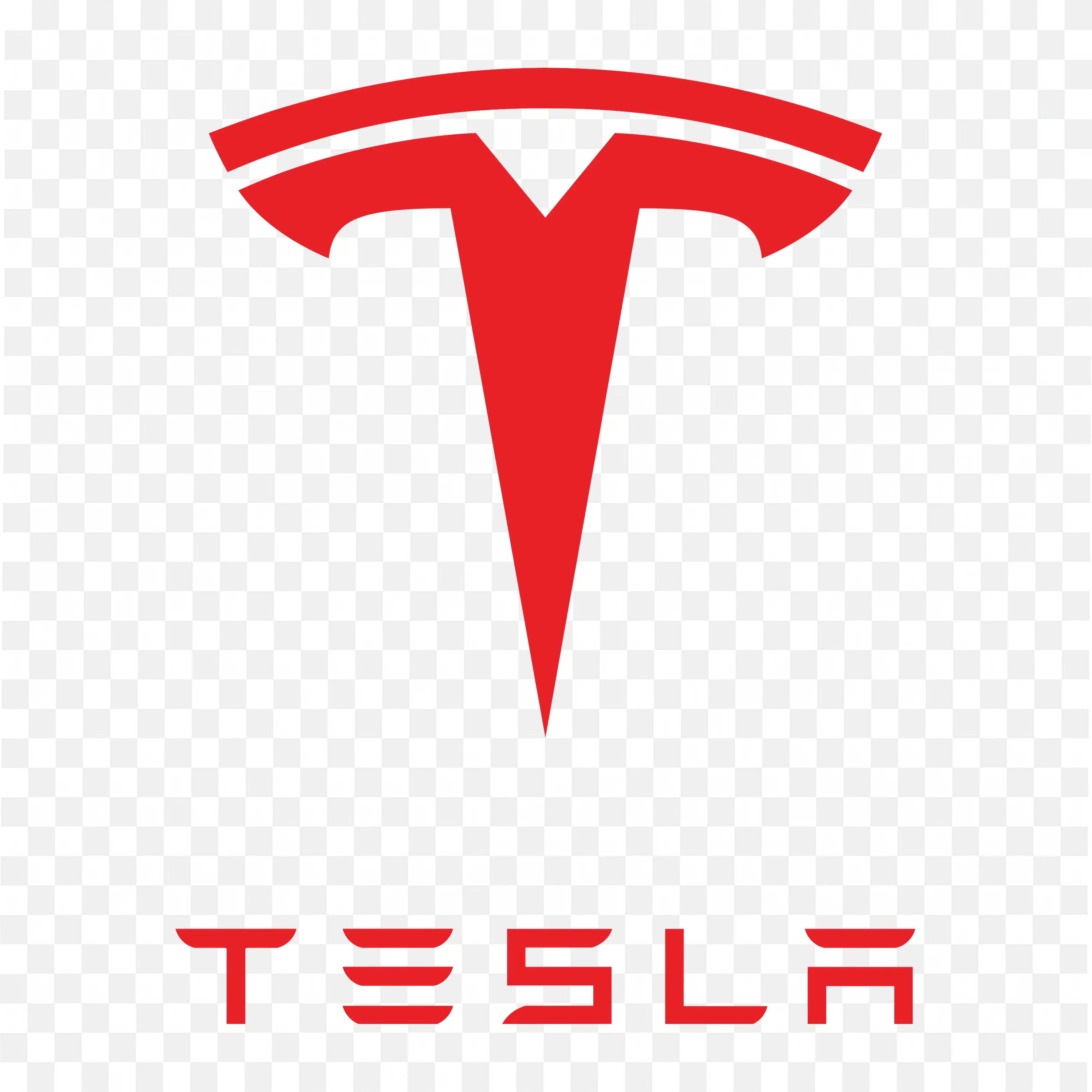 Tesla T Symbol in red with Red Wordmark PNG for free