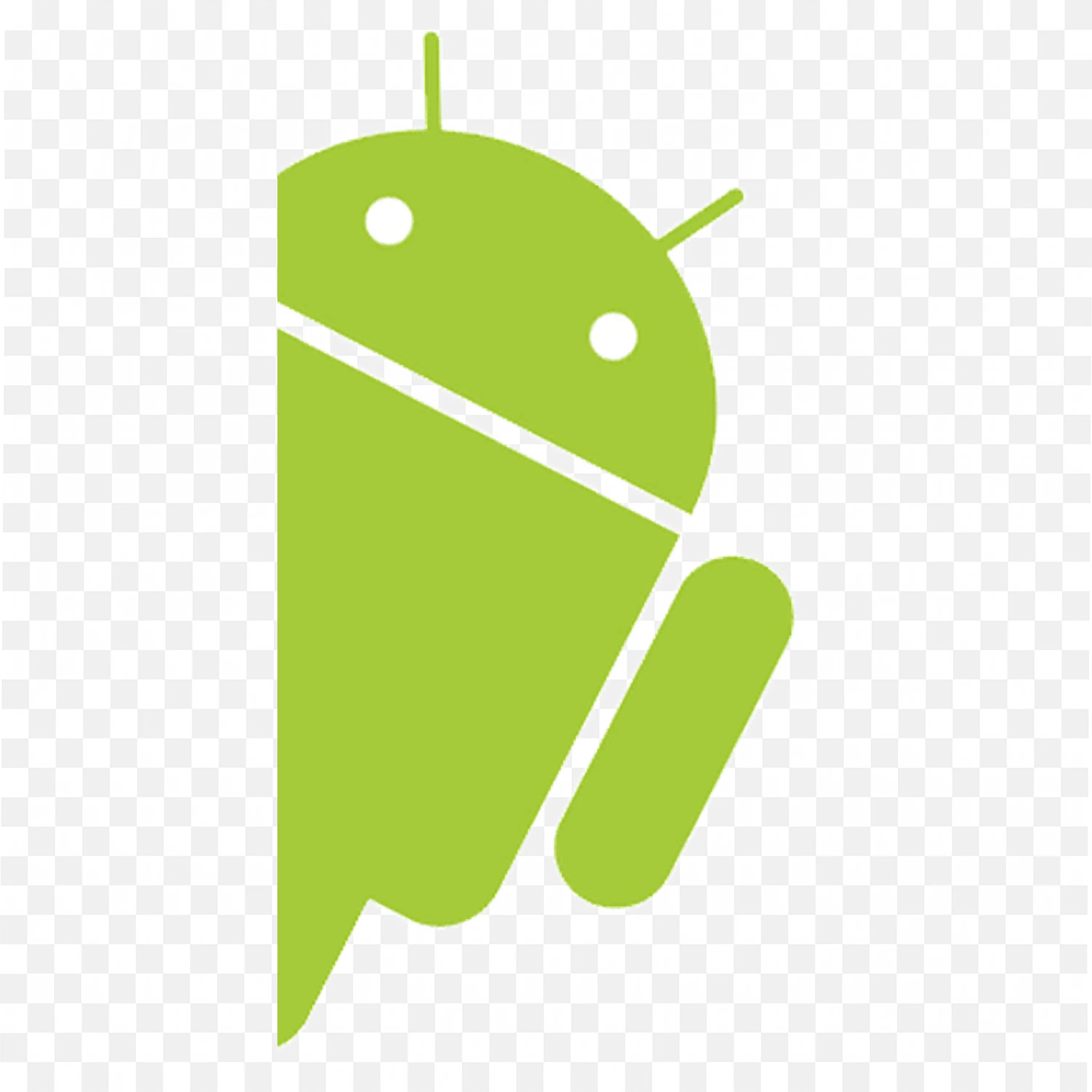 Tilted flat green Android robot logo with antennas visible