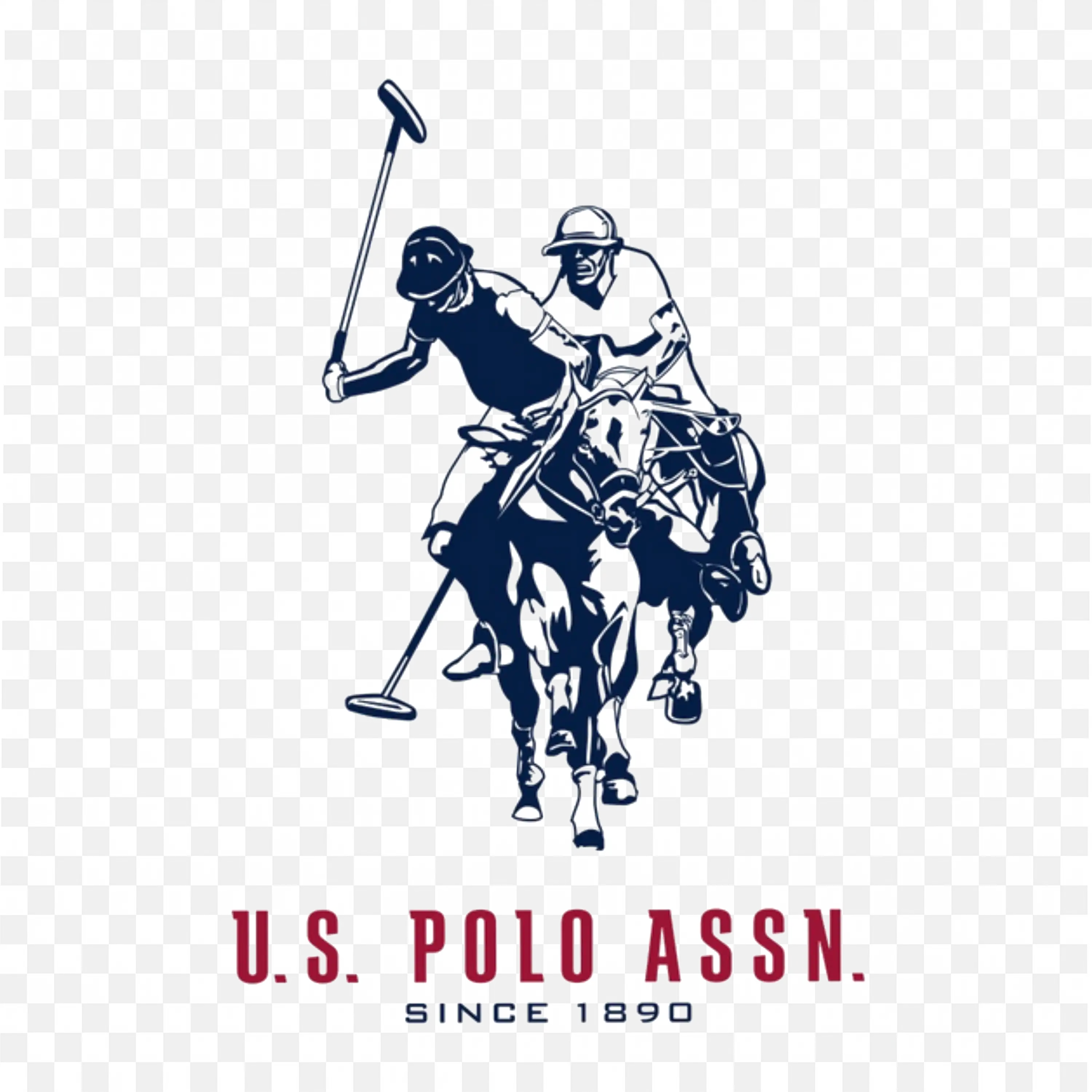 U S Polo Assn text in red Logo with Horse Riders free PNG