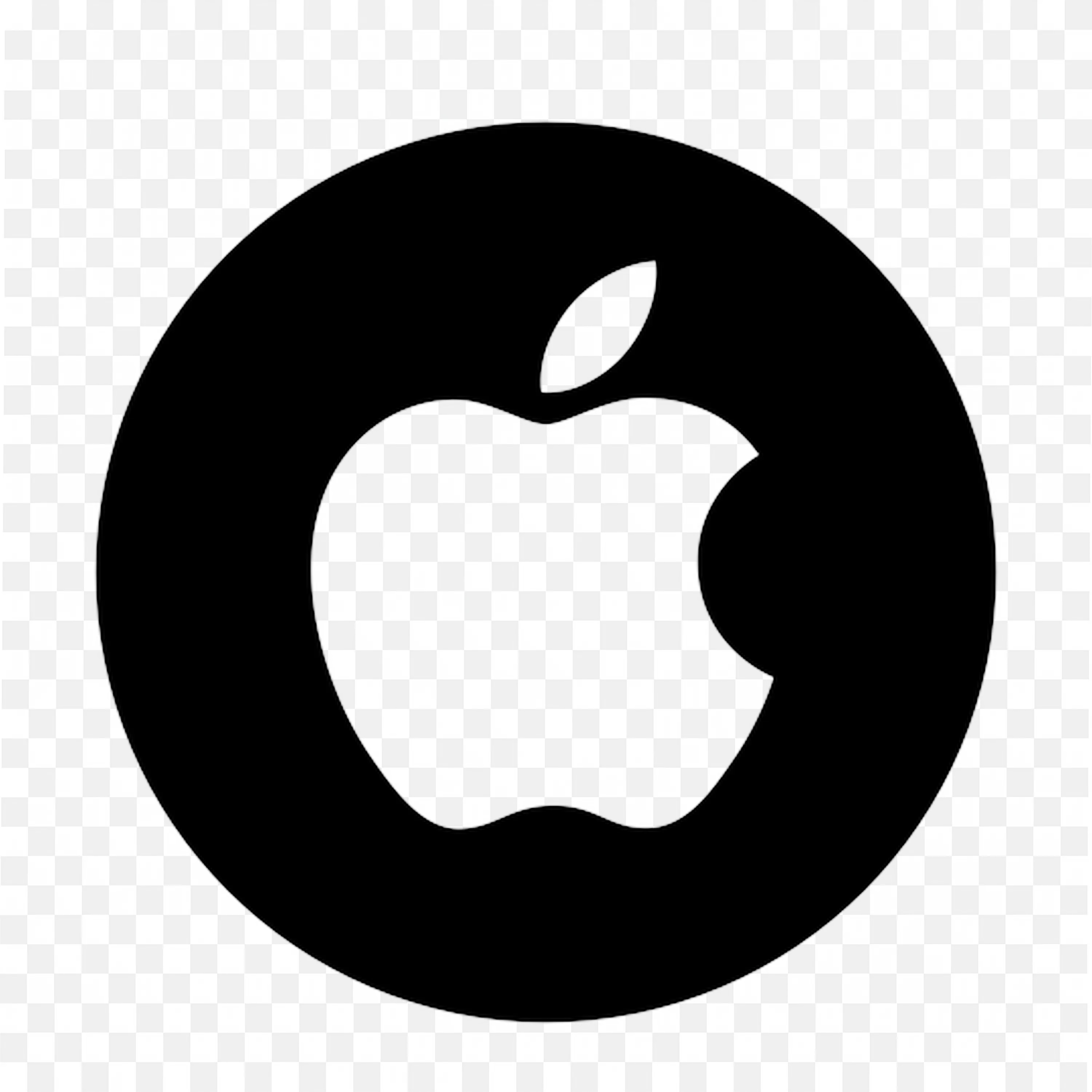 White Apple logo inside a black circle free PNG download