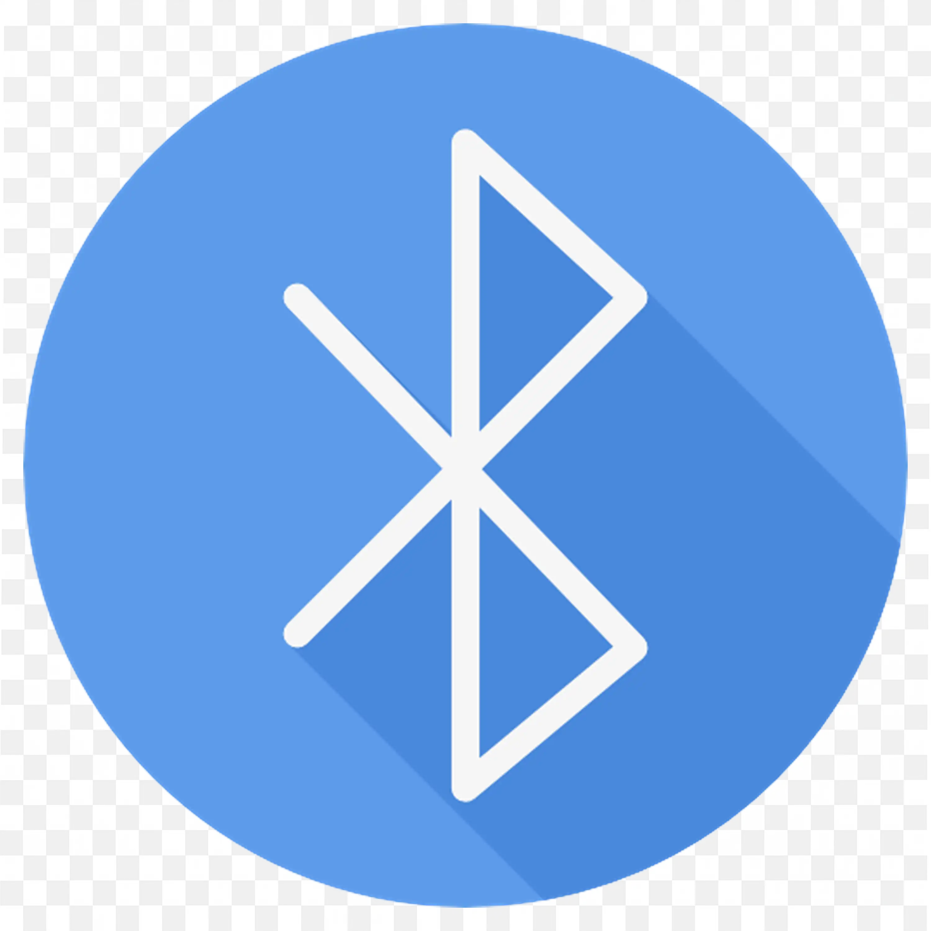 White Bluetooth symbol on circular light blue gradient PNG