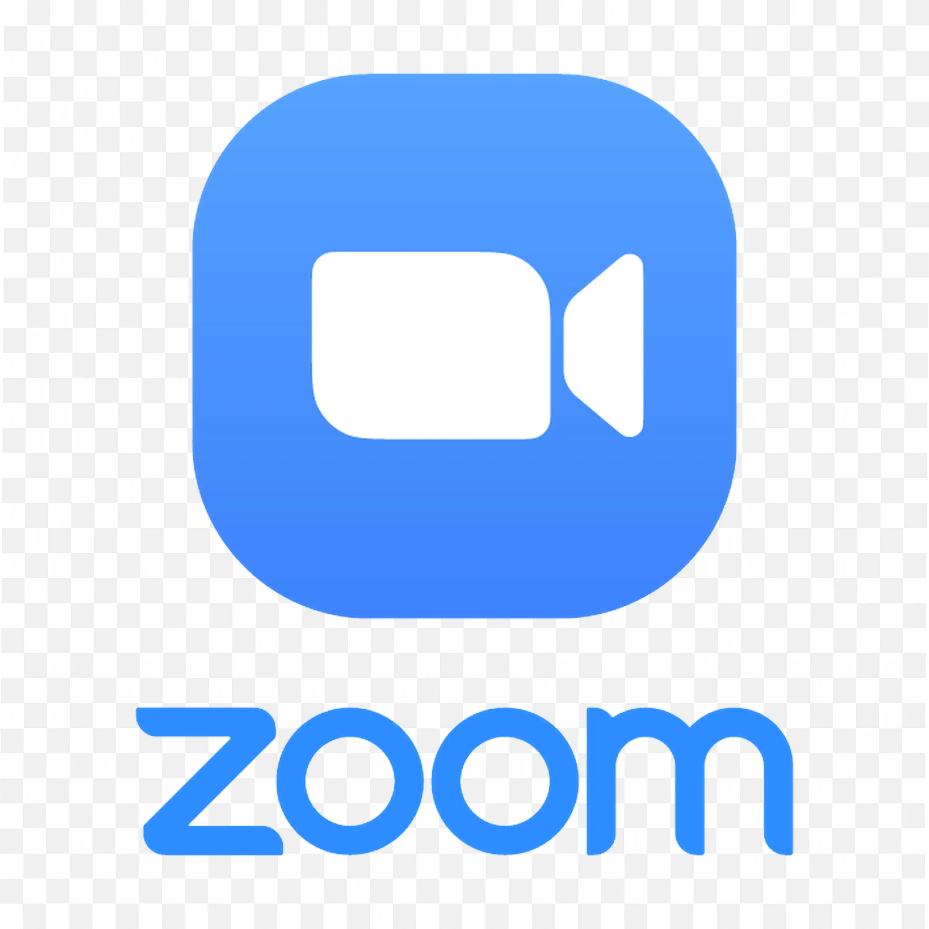 Zoom Logo with Blue Camera Icon and Blue Text Below PNG