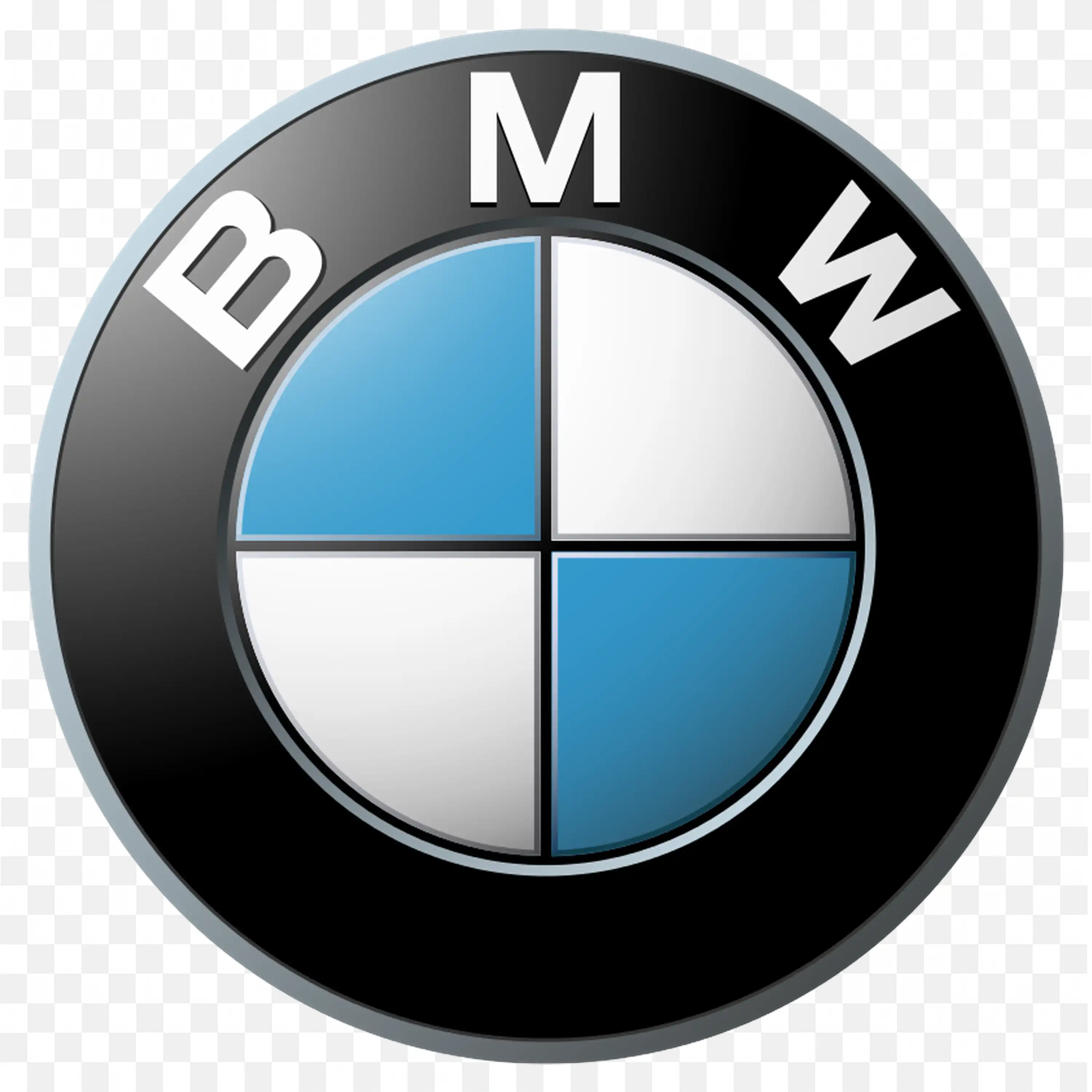 Zoom view of BMW with a metallic and blue white finish Logo