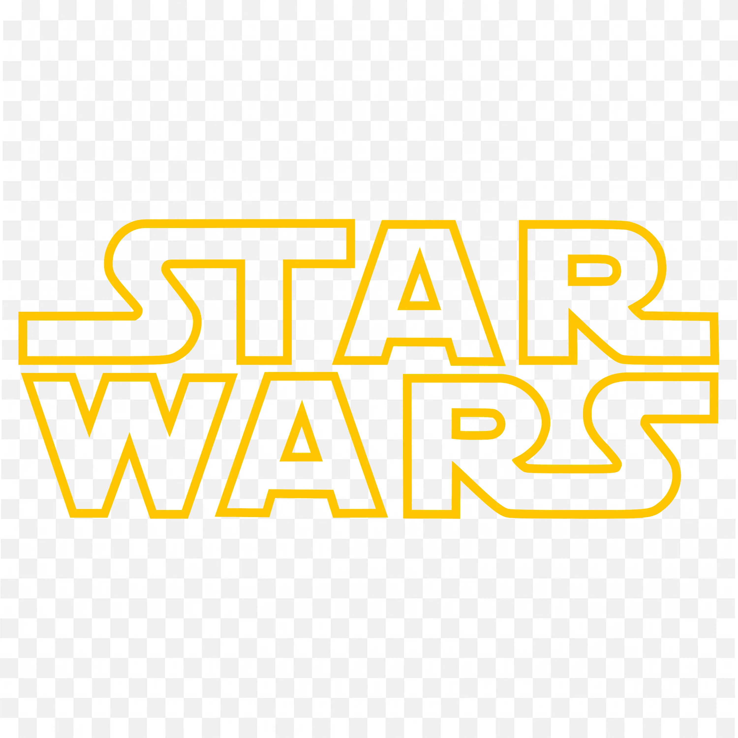 Zoom View of Yellow outline Star Wars Logo with Bold Text