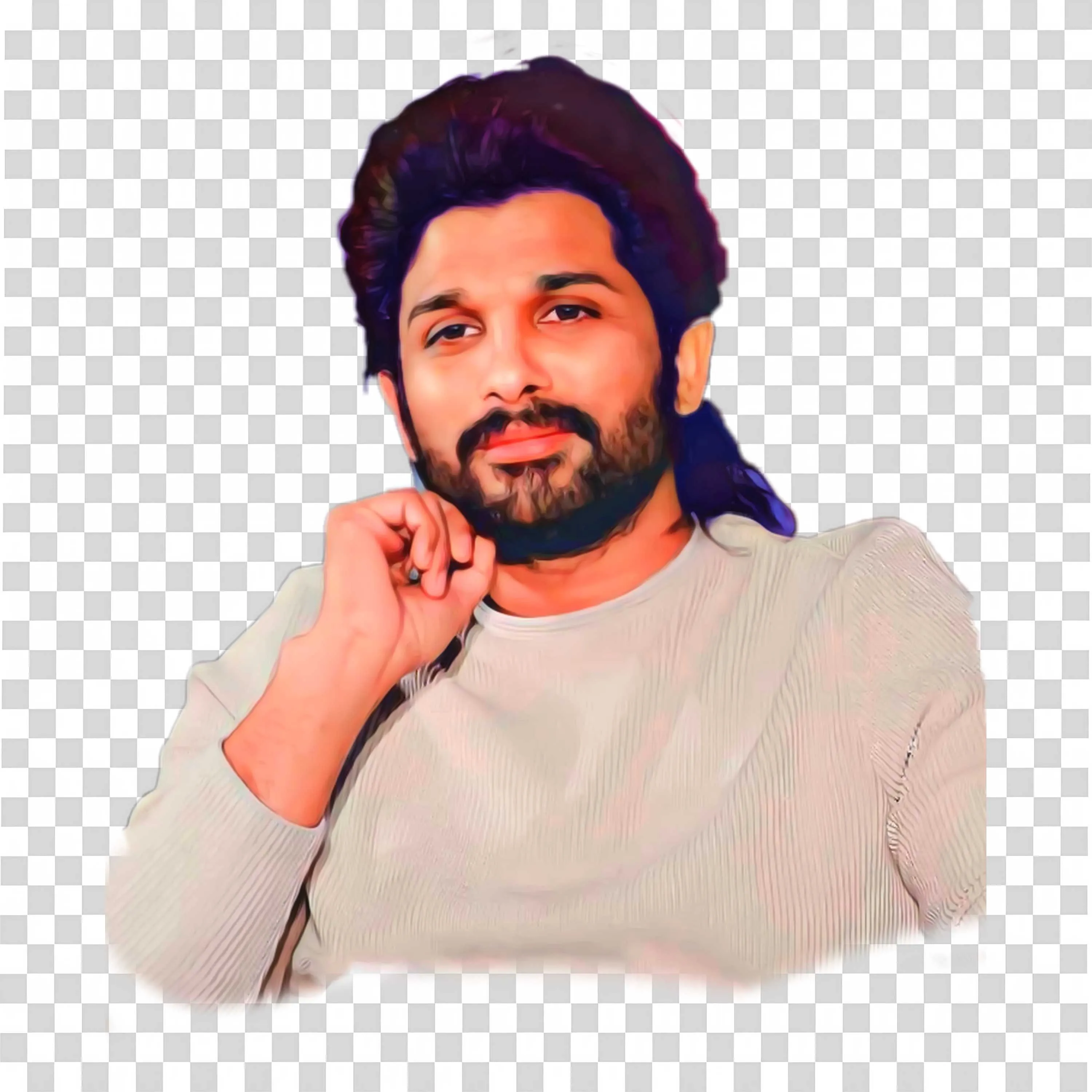 Allu Arjun Casual Look with Beard and Mustache PNG Transparent