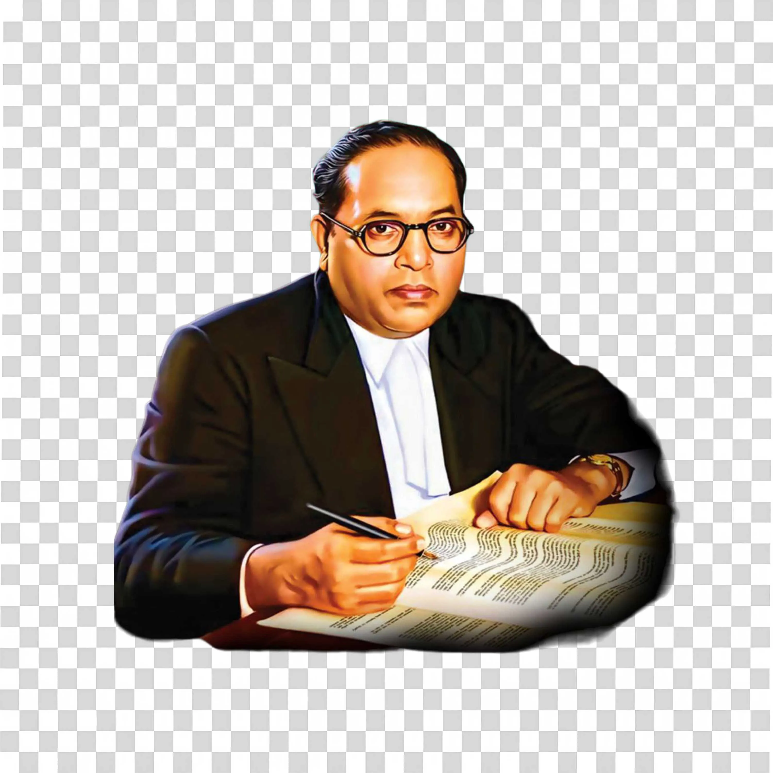 Dr BR Ambedkar Writing at Desk Artistic Illustration Download