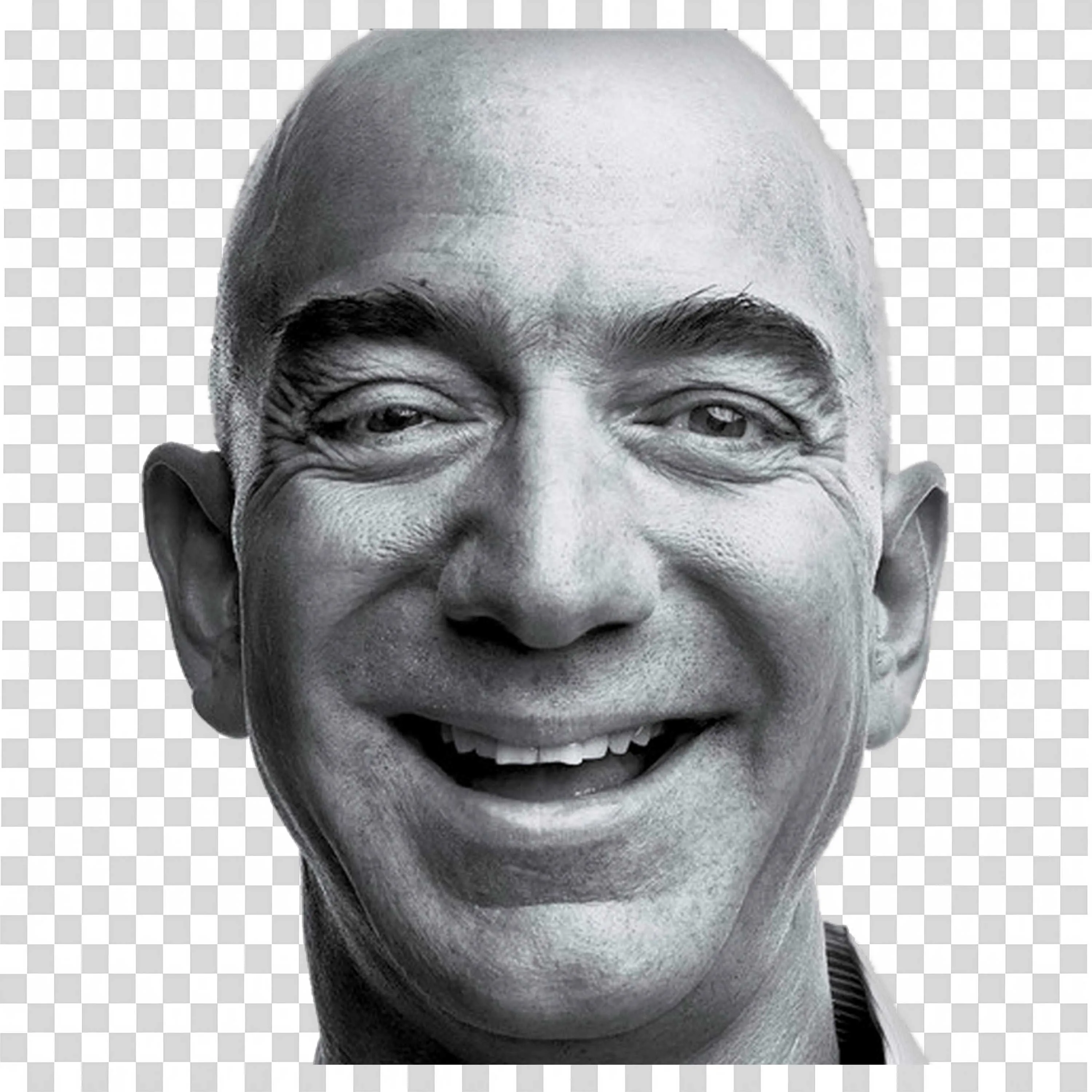 Jeff Bezos Smiling Closeup Black and White Portrait PNG