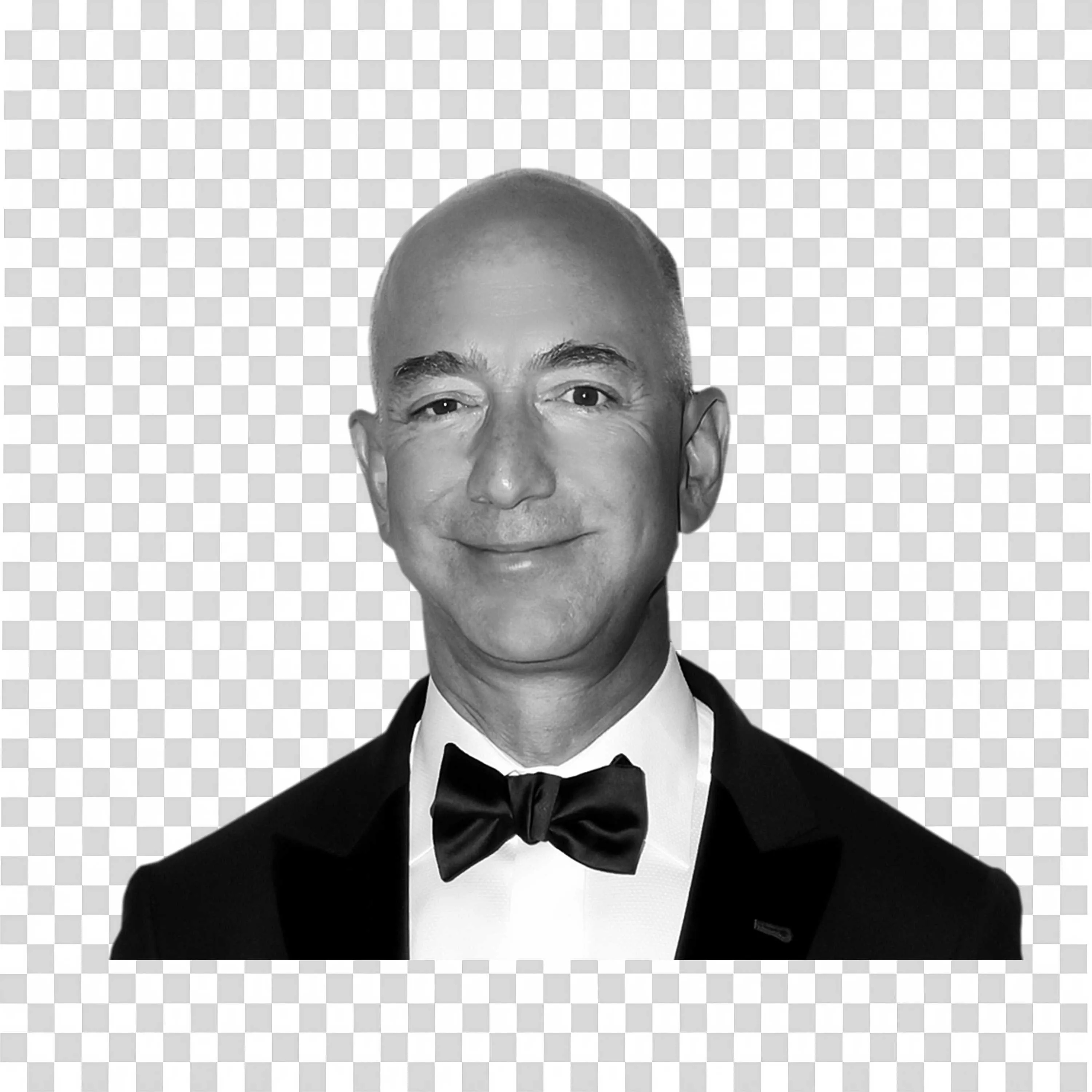 Jeff Bezos Smiling in Tuxedo Black White PNG Transparent