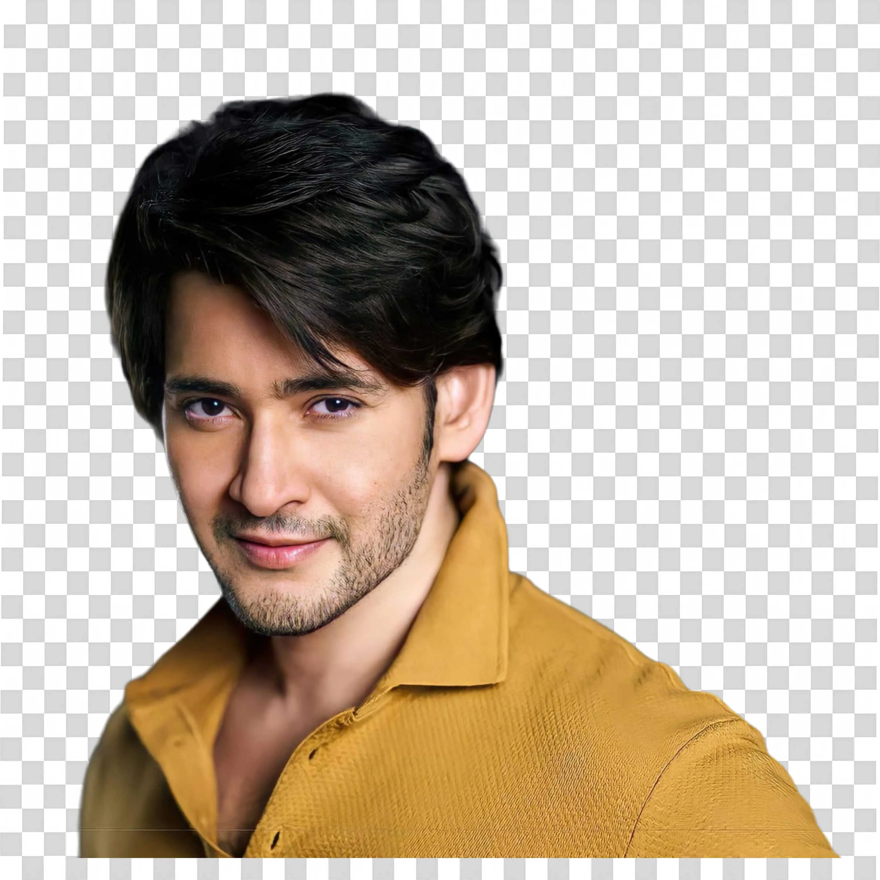 Mahesh Babu Smiling in Yellow Shirt PNG Transparent Image