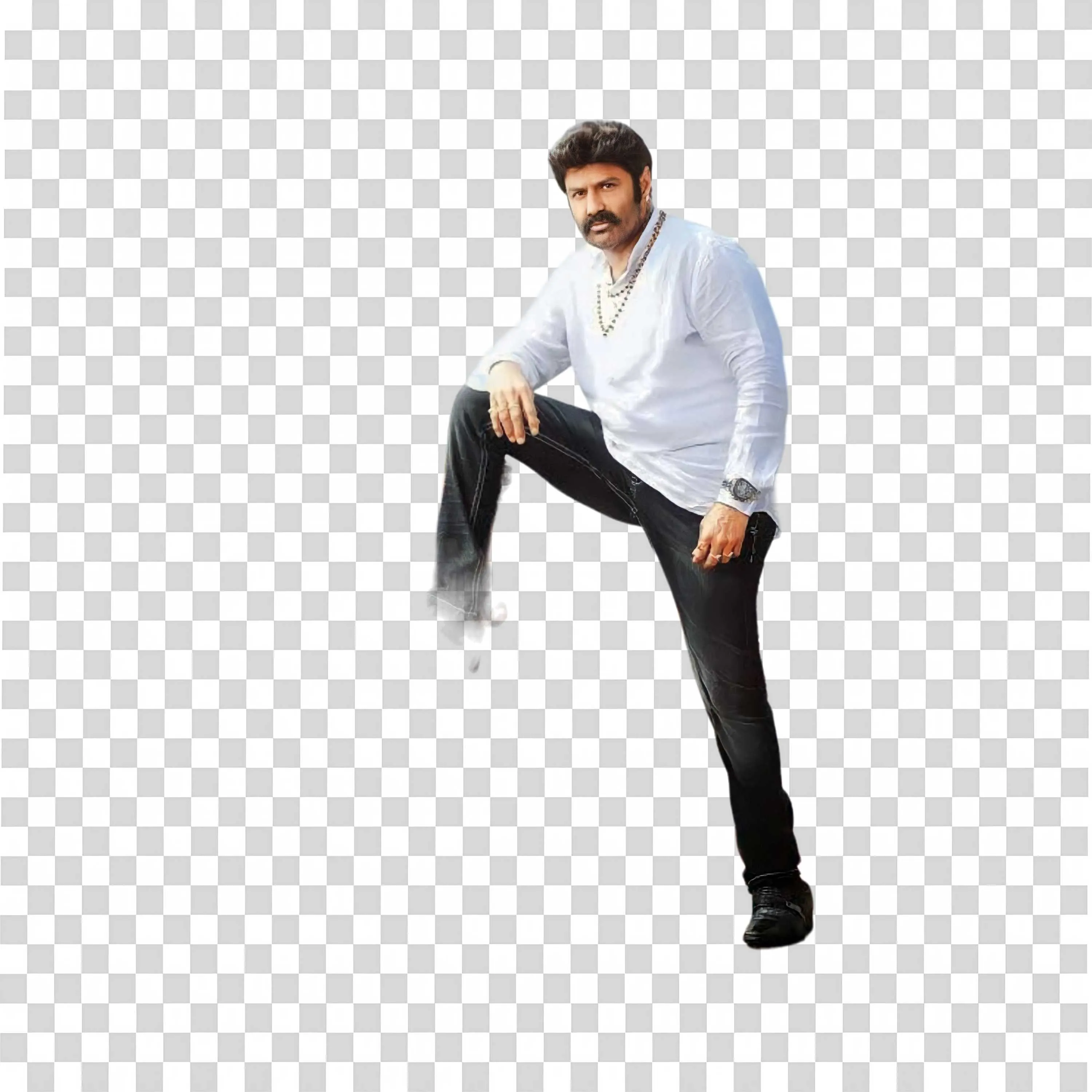 Nandamuri Balakrishna Standing Pose White Shirt Black Pant PNG