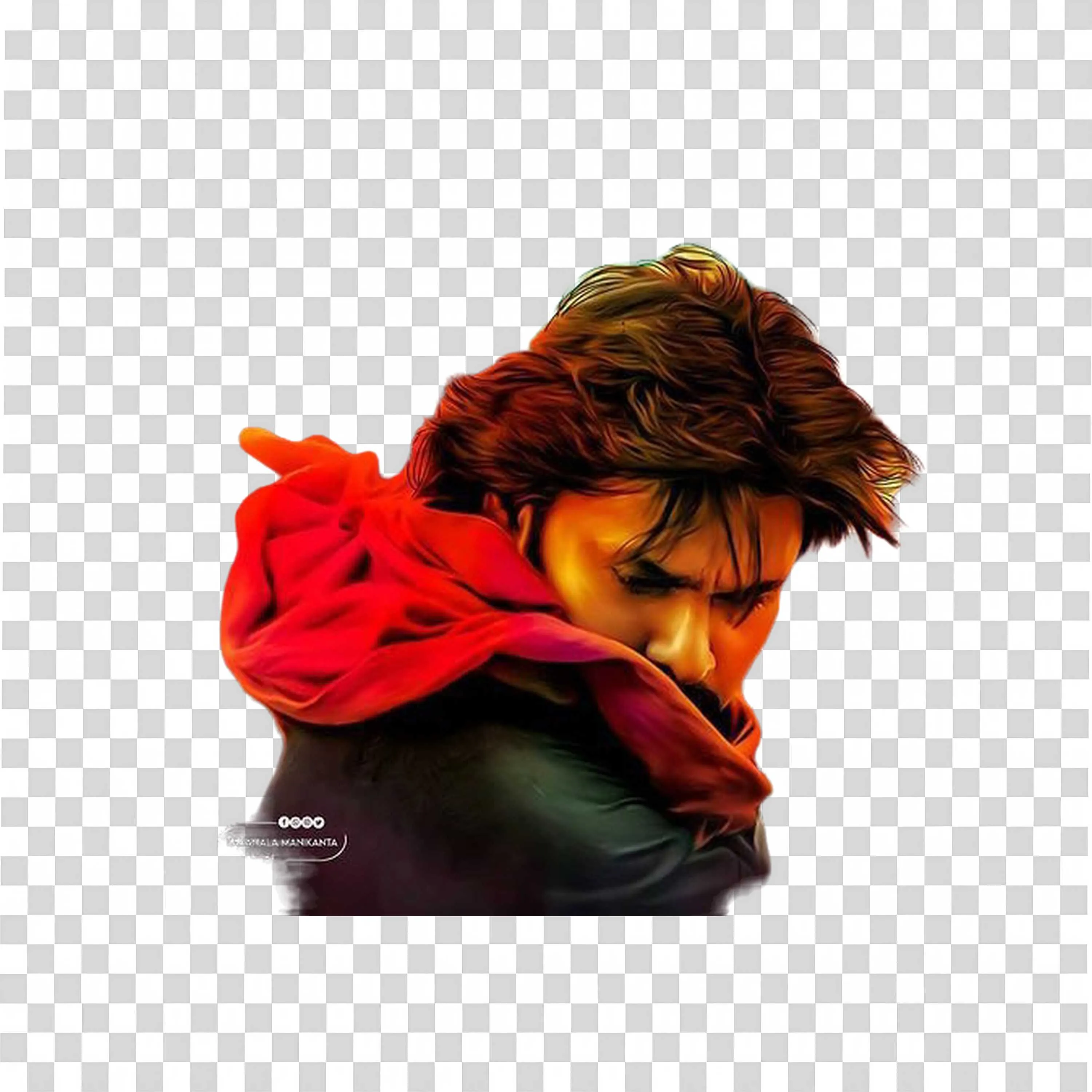 Pawan Kalyan Intense Portrait with Red Scarf Digital Art Download