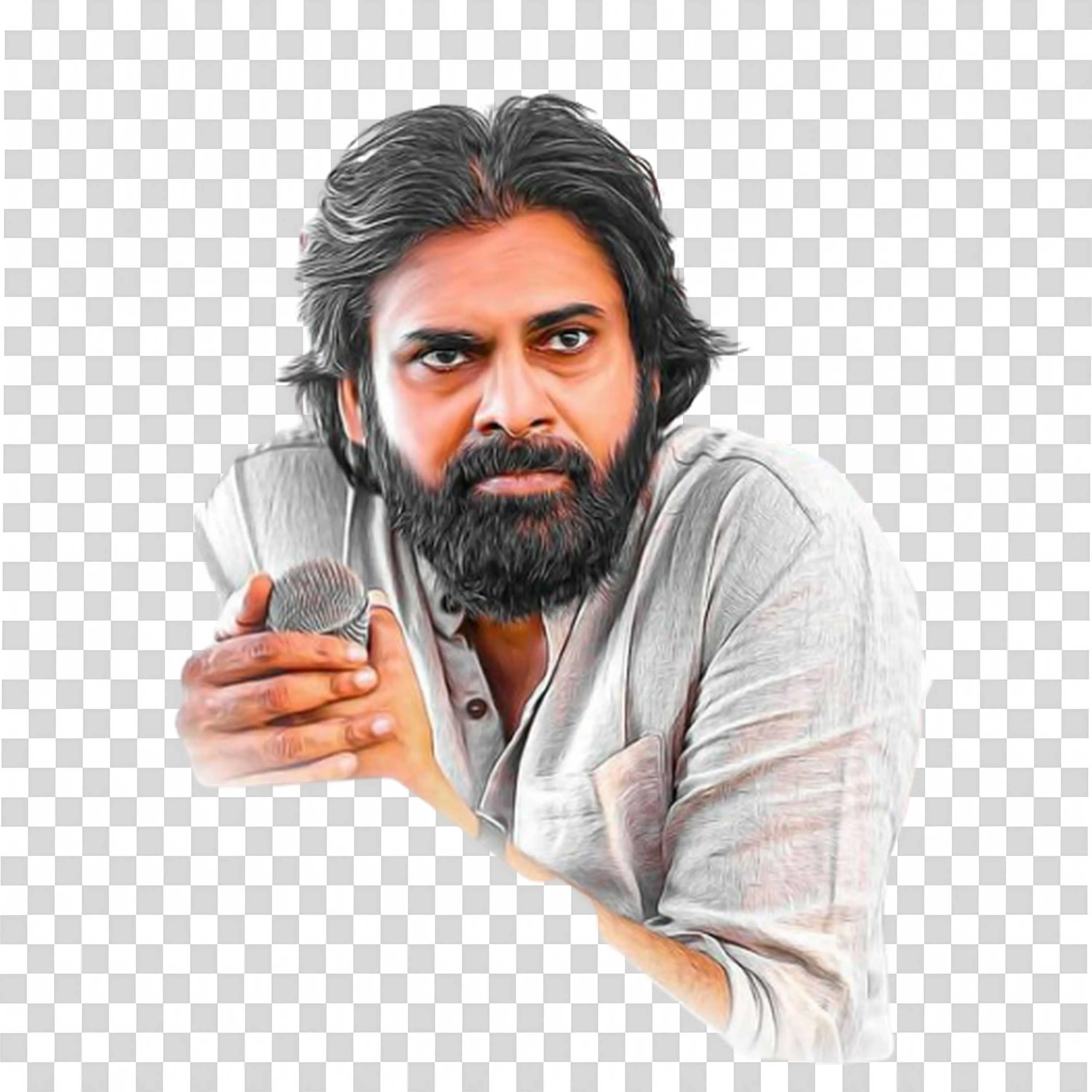 Pawan Kalyan Serious Look Holding Mic Transparent PNG Download