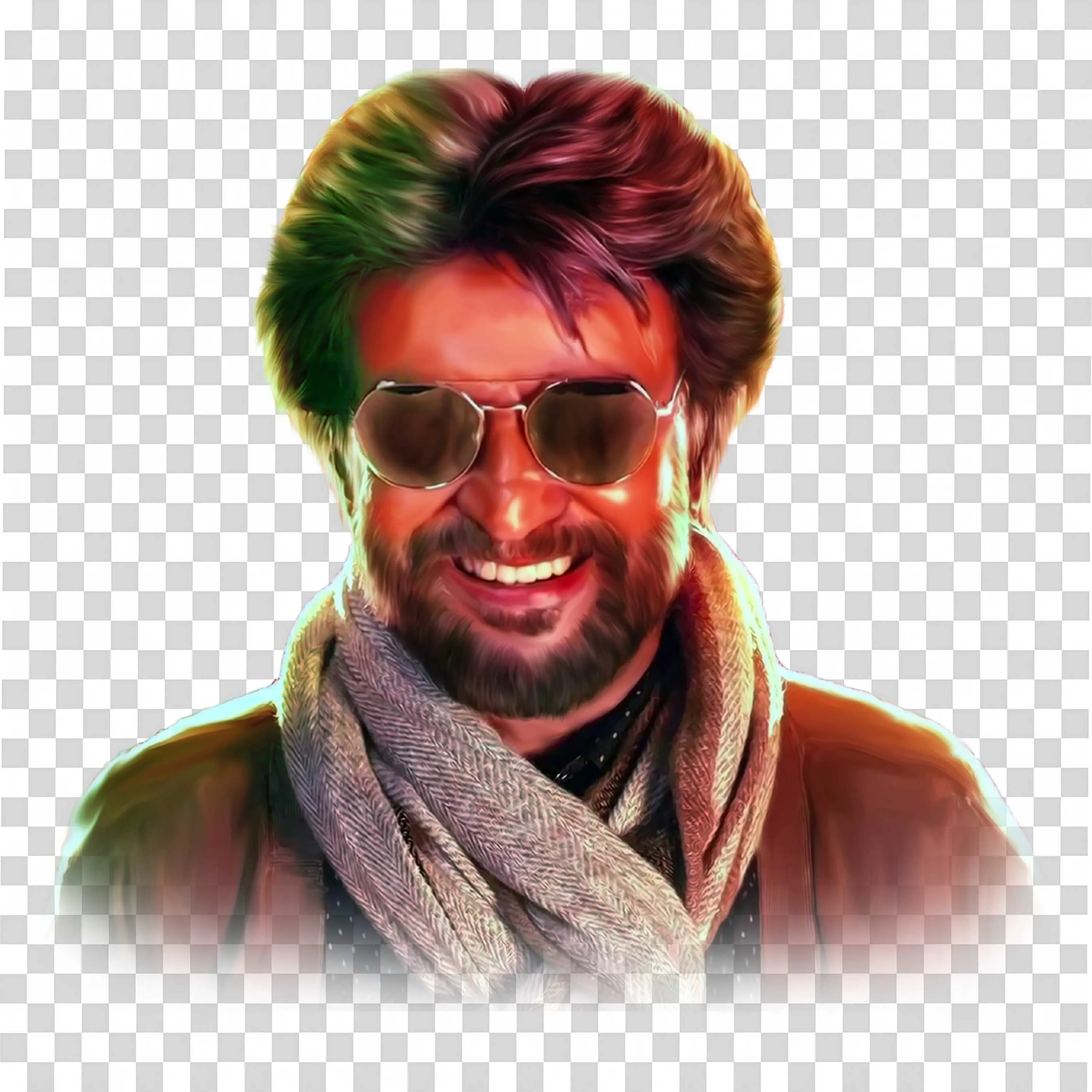 Rajinikanth Cool Look with Sunglasses and Scarf Art Download