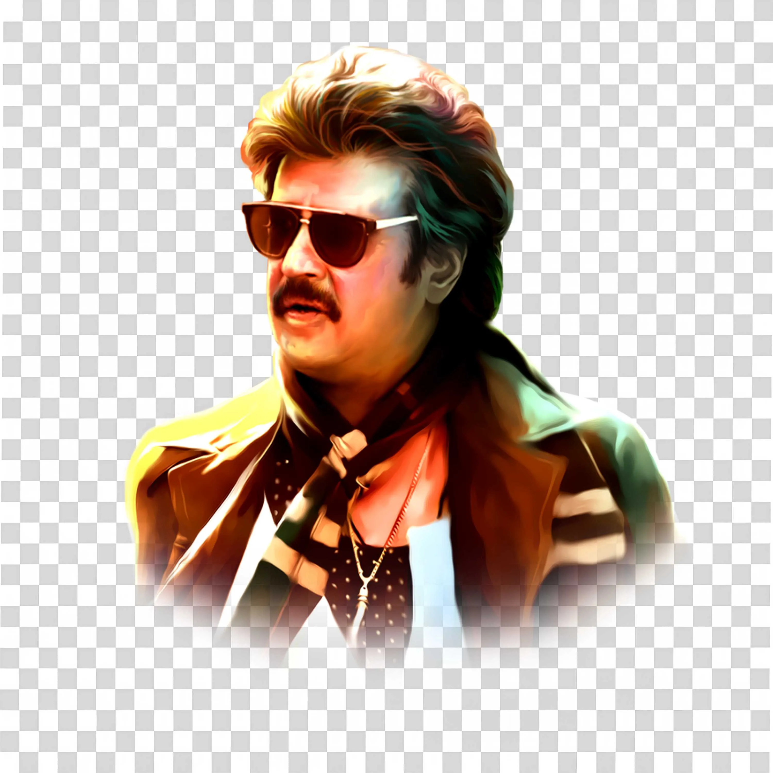 Rajinikanth Cool Look with Sunglasses and Scarf Style Art PNG