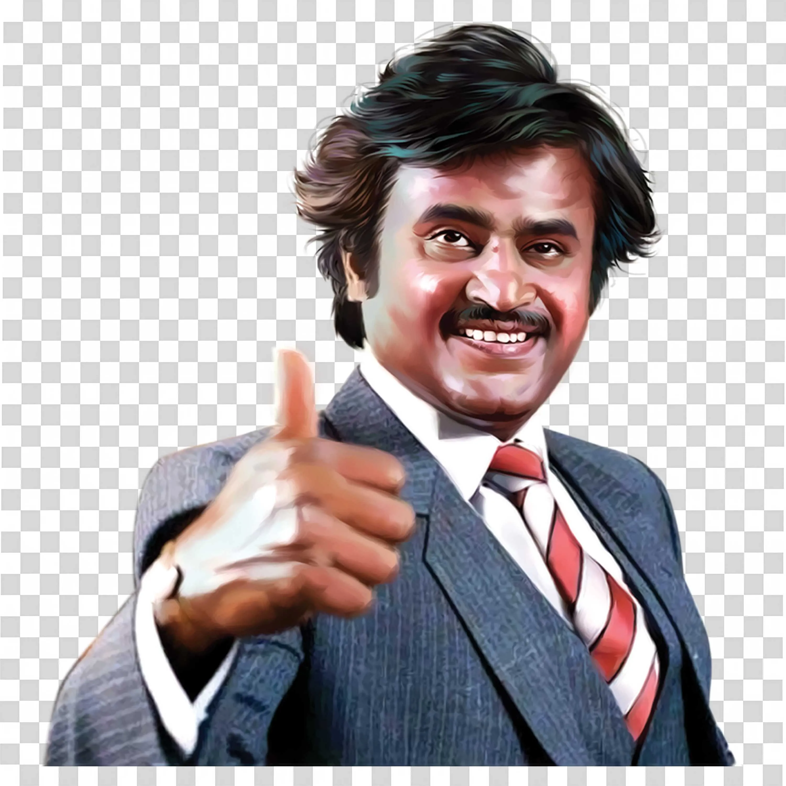 Rajinikanth Giving Thumbs Up Wearing Suit and Striped Tie Art