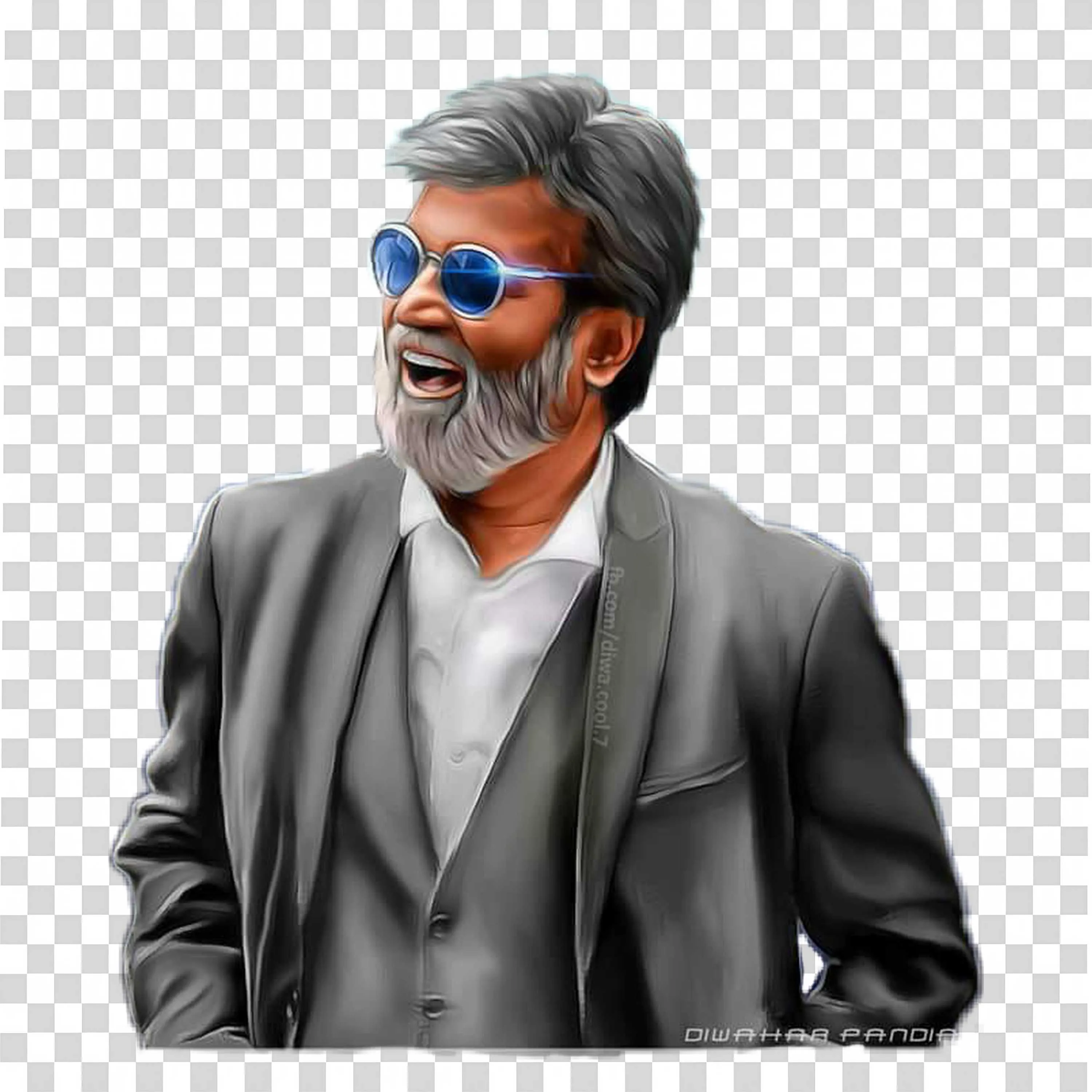 Rajinikanth Grey Hair Beard in Black Suit and Blue Sunglasses