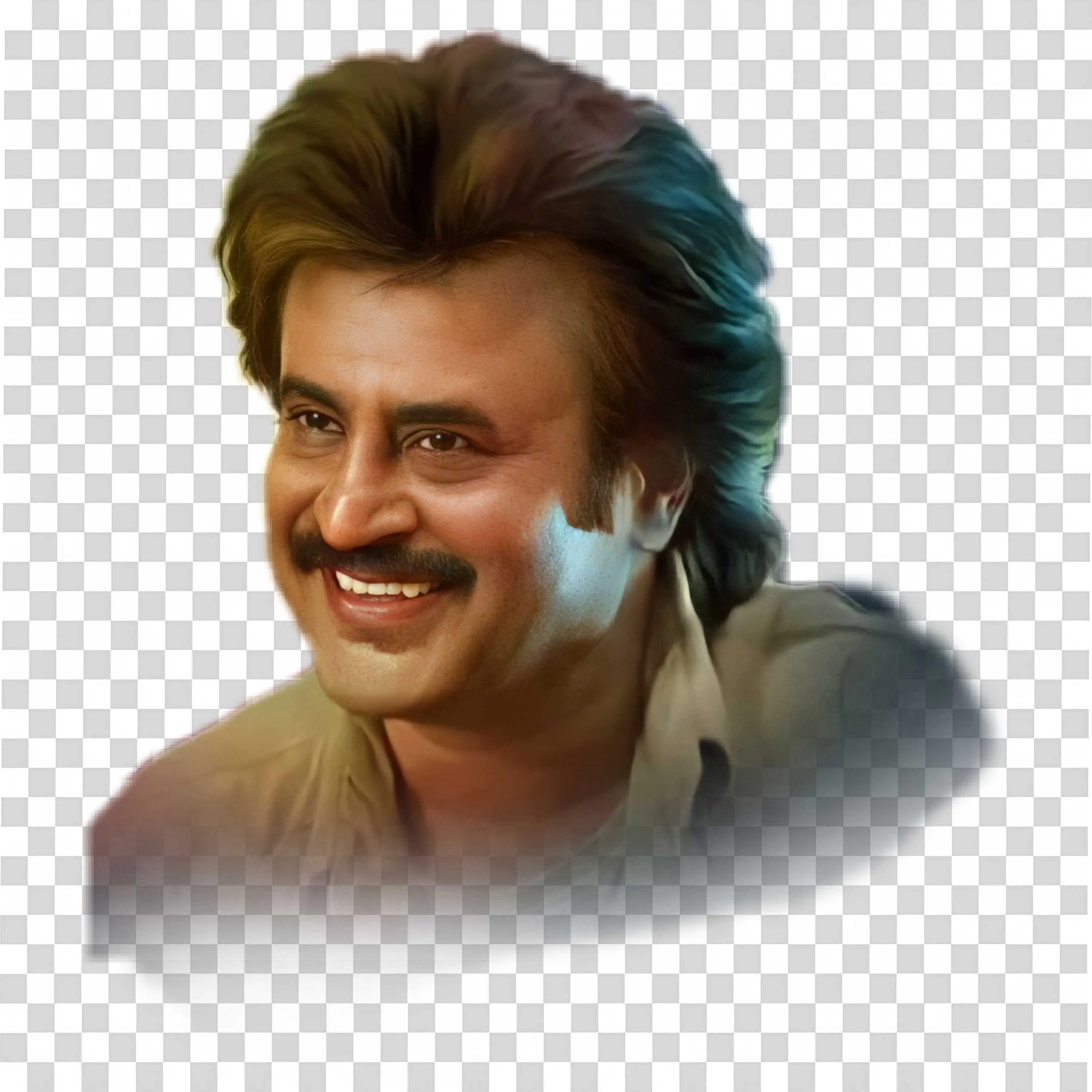 Rajinikanth in Brown Shirt Giving a Sideways Gentle Smile Art